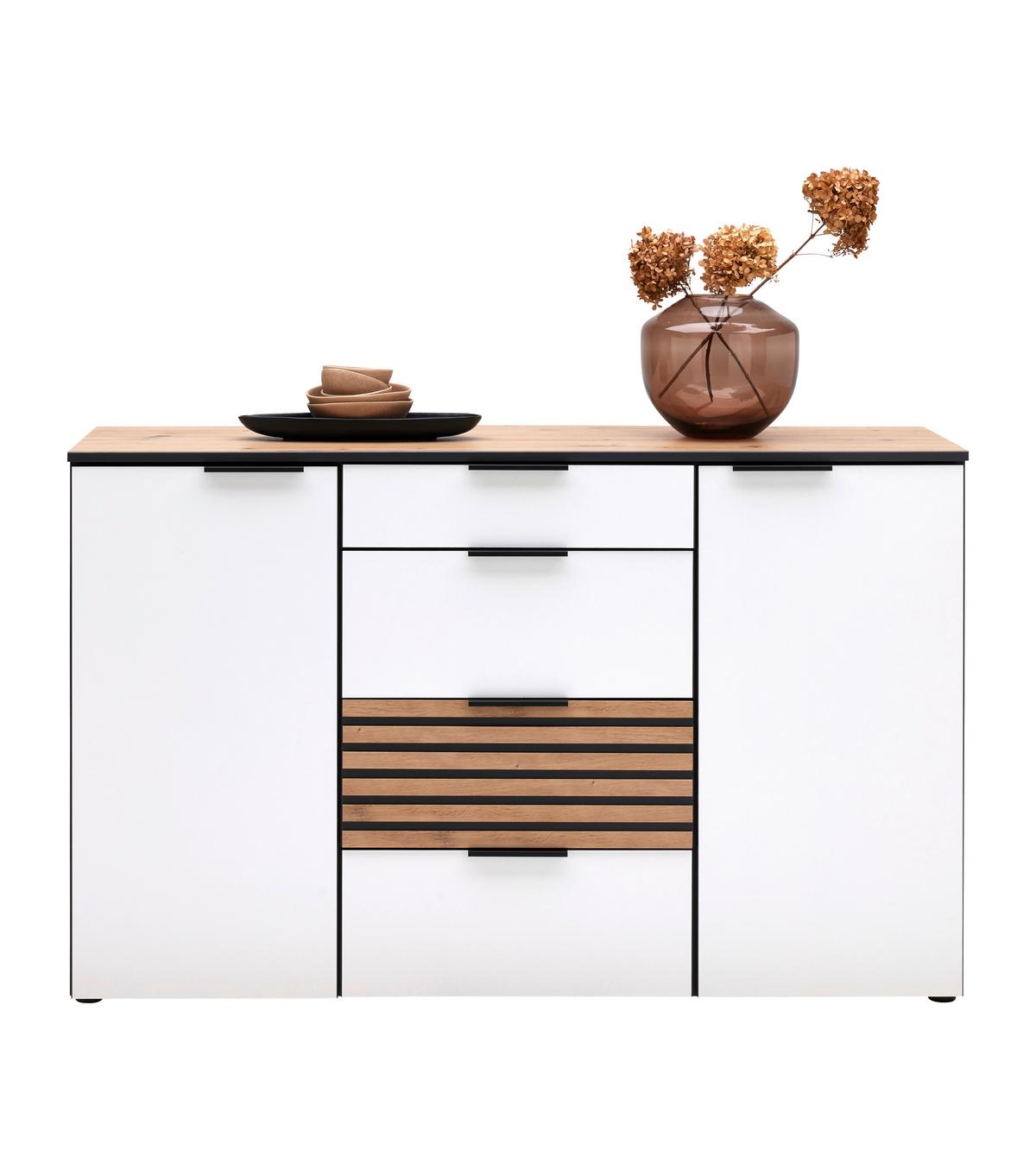 Komoda Leo -Exklusiv- - črna/bela, Konvencionalno, kovina/umetna masa (135/84/41cm) - Premium Living