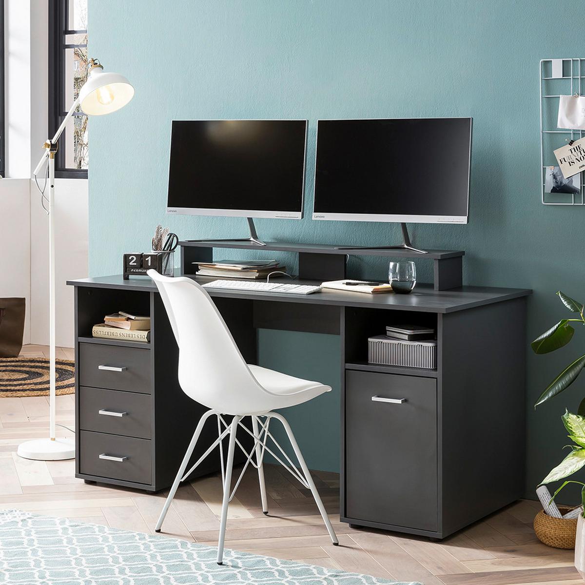 Schreibtisch Niels Anthrazit - Anthrazit/Silberfarben, MODERN, Holzwerkstoff/Metall (70/115,8/74cm) - MID.YOU