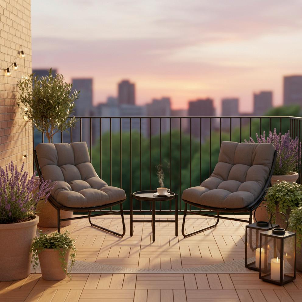 Balkonszett Elia - sötétszürke/szürke, Modern, műanyag/textil - Bessagi Garden