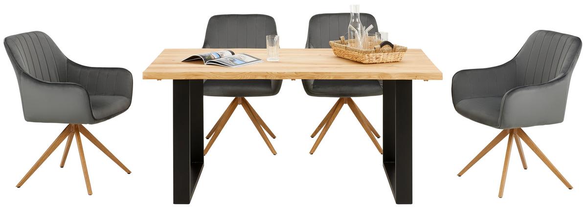 Masă WOOD 160 - culoare natur/negru, Konventionell, lemn/metal (160/75/90cm) - Modern Living