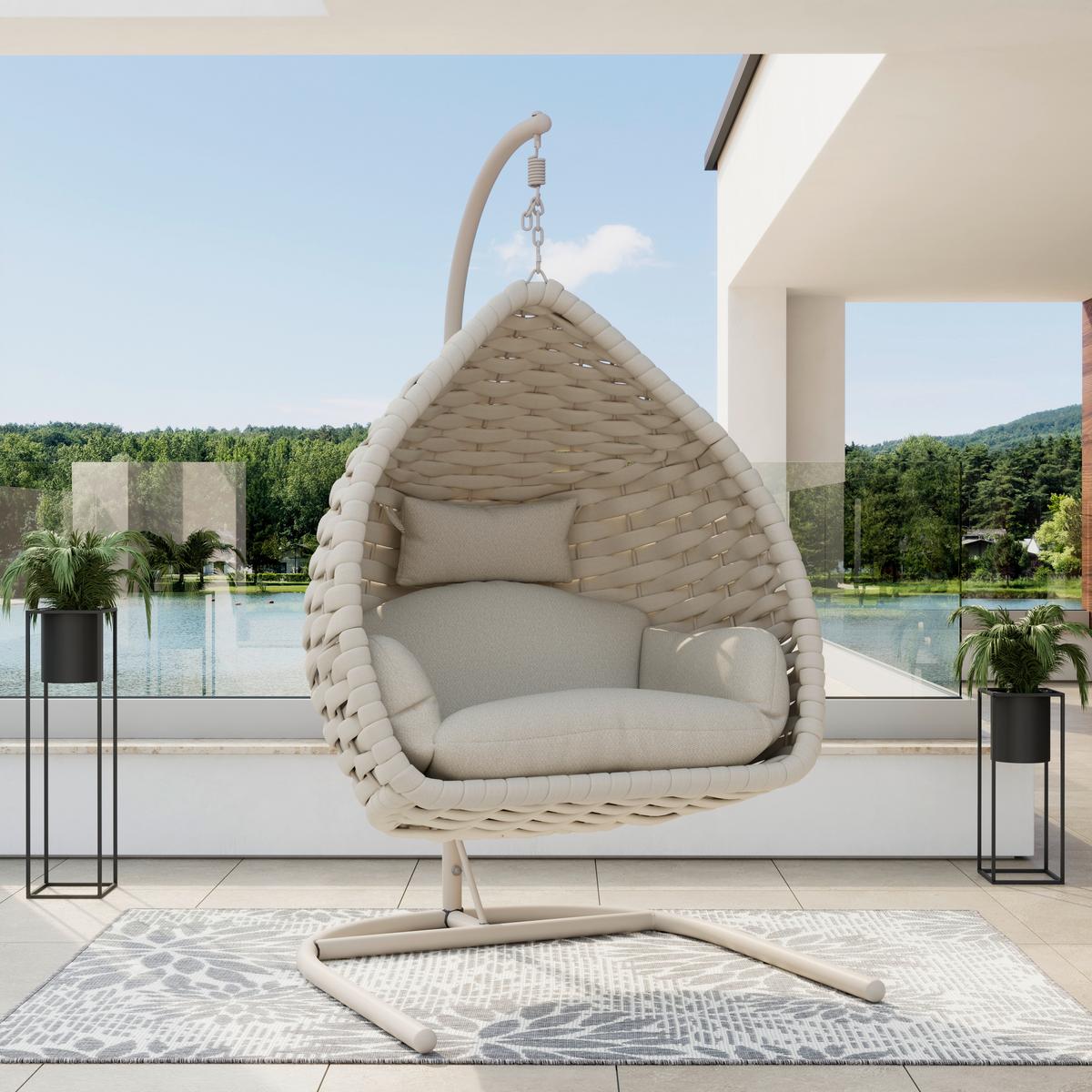 Hängesessel Sasa Creme Outdoorstoff/Metall/Kunststoff - Creme, MODERN, Kunststoff/Textil (115/200/118cm) - Bessagi Garden