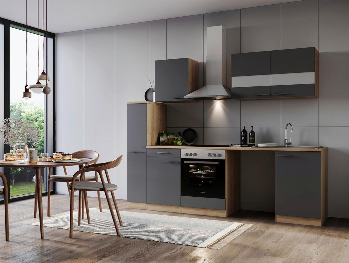 Kuhinjski Blok Z Aparati Merle, 250cm - barve nerjavečega jekla/siva, Basics, kovina/steklo (250cm) - Respekta