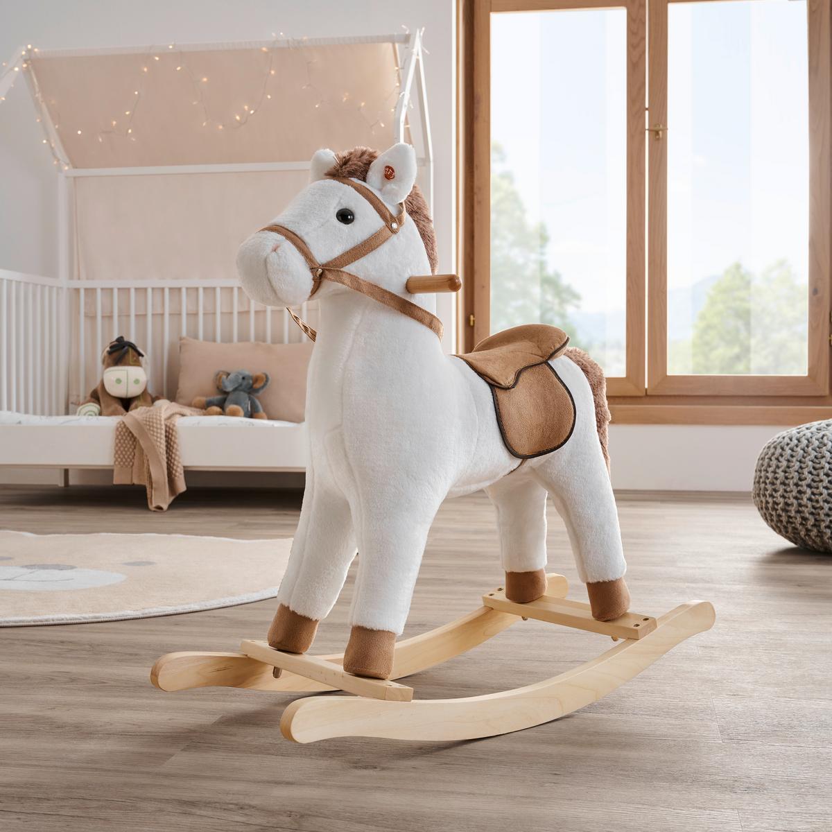 KONIK NA BIEGUNACH SNOWY - biały/jasnobrązowy, Basics, metal/drewno (74/30/64cm) - My Baby Lou