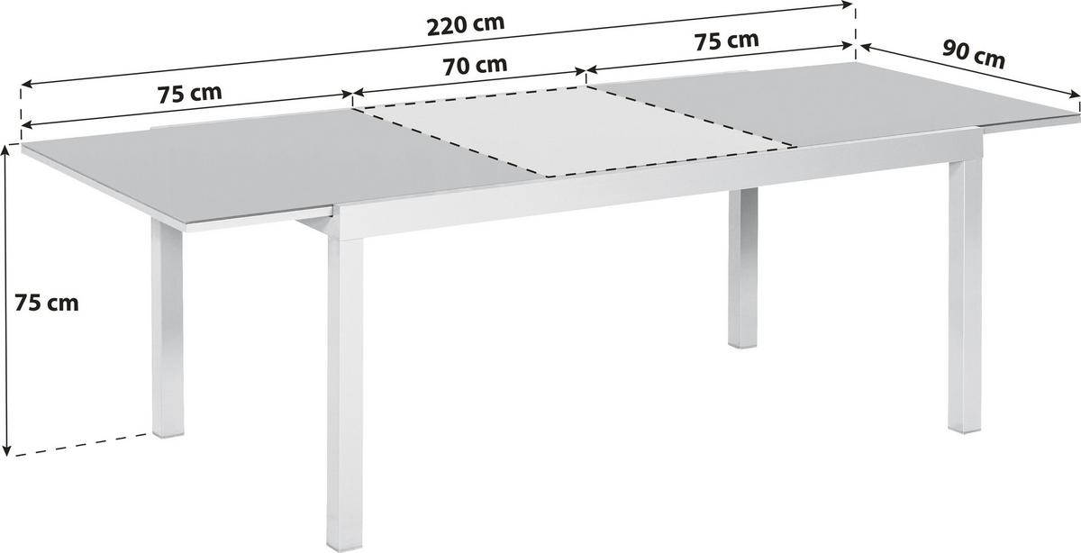 Gartentisch ausziehbar Metall/Glas L: 150 - 220 cm - Silberfarben/Grau, KONVENTIONELL, Glas/Metall (150-220/90/75cm) - Gardenson