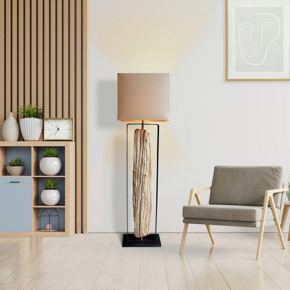 Stoječa Svetilka Driftwood - zlate barve/črna, Design, kovina/tekstil (40/165/20cm) - P & B