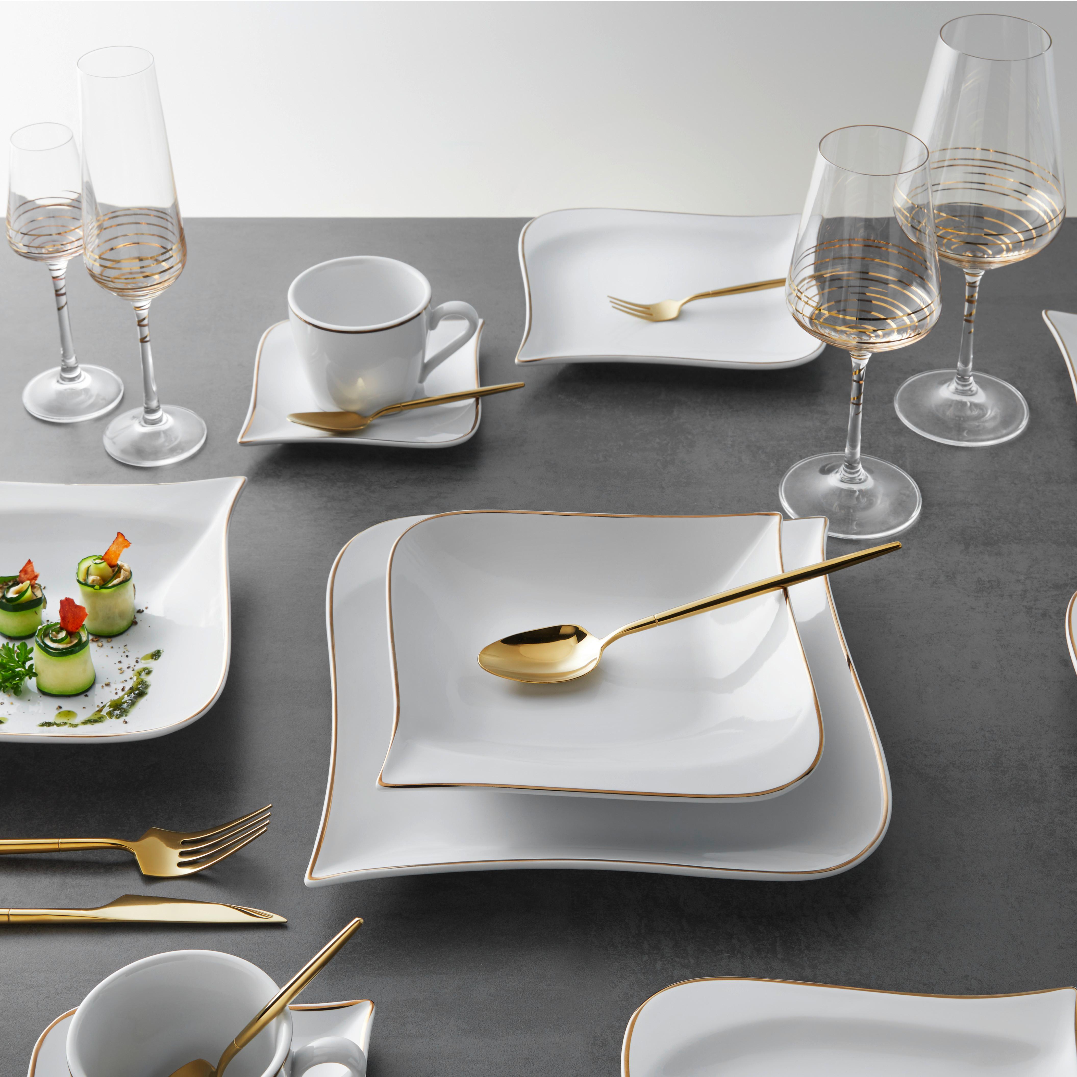 Kombiservice Goldline in Weiss/Gold 20-teilig - Weiss/Goldfarben, Konventionell, Keramik - Premium Living