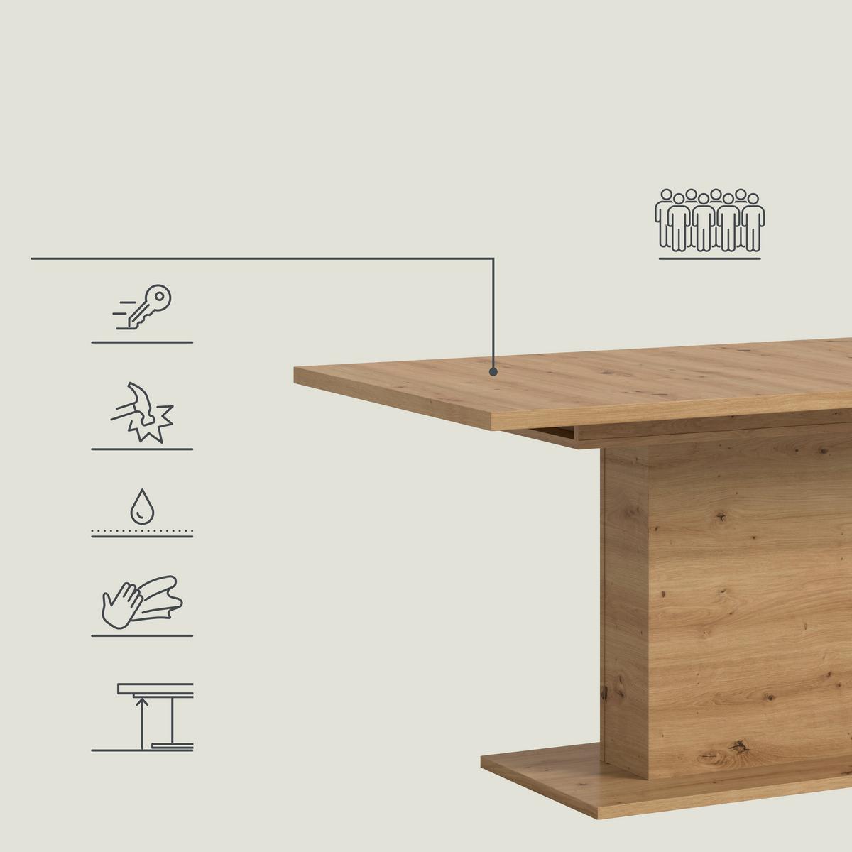 Ausziehtisch Marlon Eiche Artisan ca. 150-190x90x76 cm - Eiche Artisan, KONVENTIONELL, Holzwerkstoff (150-190/90/76cm) - MID.YOU