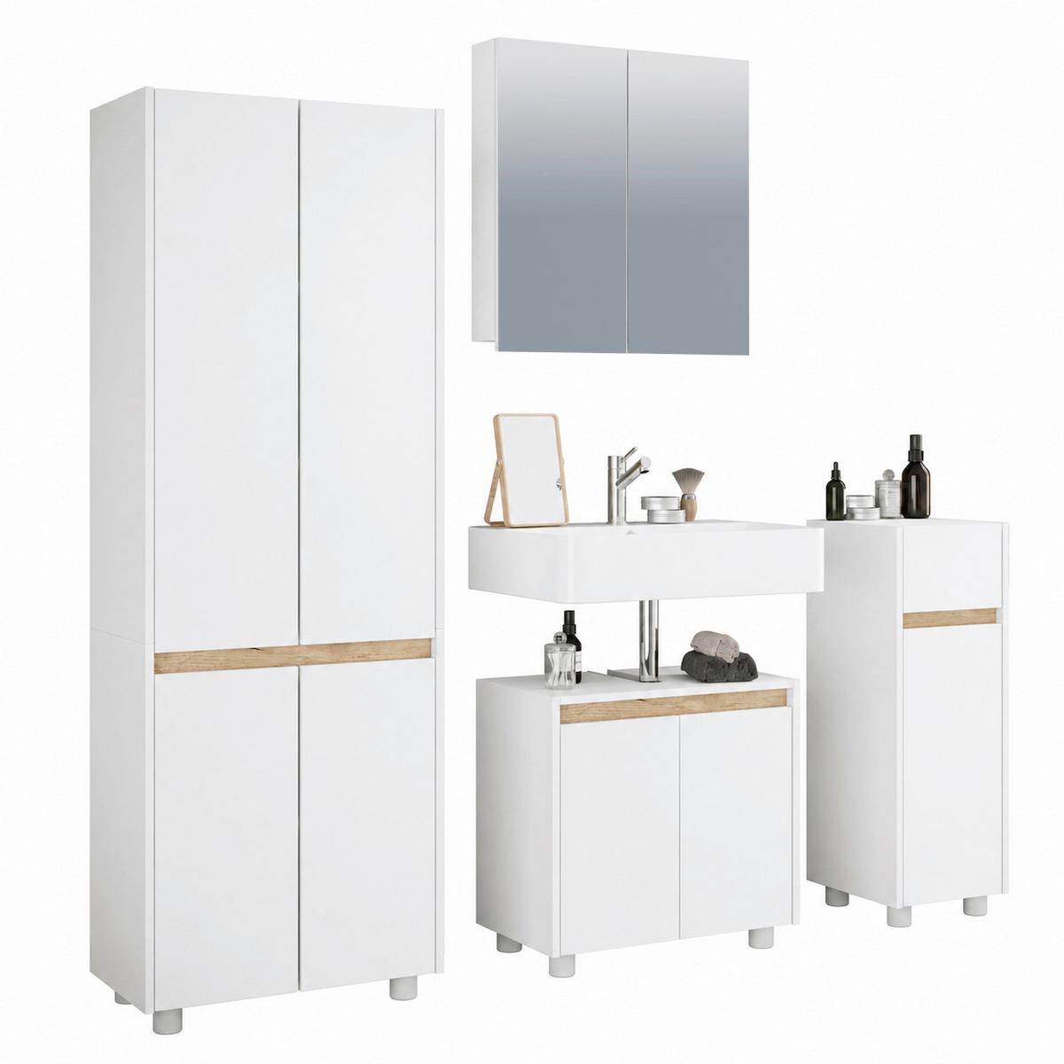 Badezimmer Cosila - Honigeiche/Weiss, Trend, Holzwerkstoff/Kunststoff (154cm) - MID.YOU
