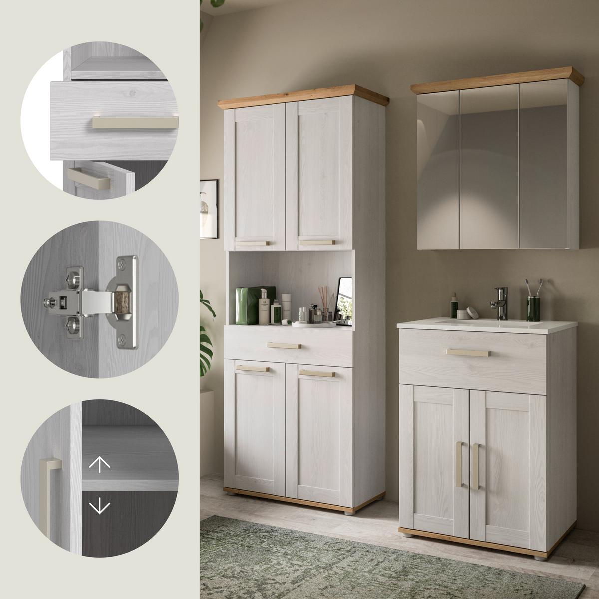 Badezimmer Verona Lärchefarben/Eiche Artisan - Silberfarben/Lärchefarben, Trend, Glas/Keramik (135cm) - MID.YOU