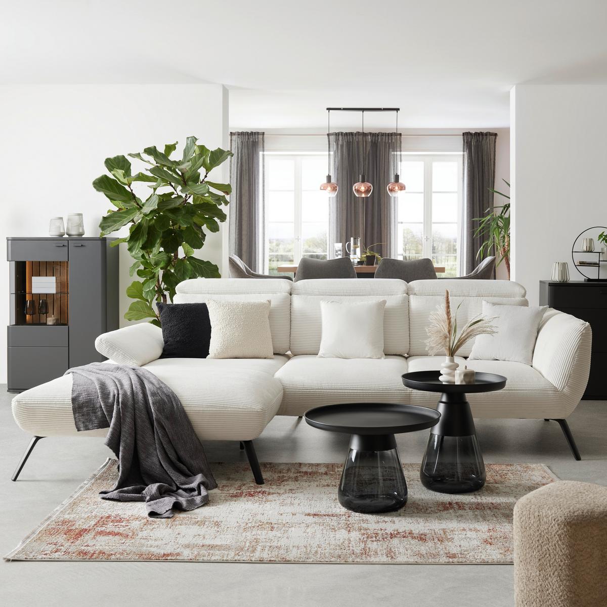 Wohnlandschaft Seattle in Weiß - Weiss/Schwarz, Modern, Holzwerkstoff/Textil (196/301cm) - Premium Living