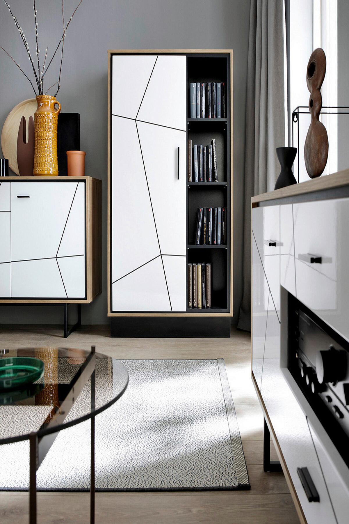 Visoka Komoda Brolo, Bela, Barva Hrasta - črna/barve hrasta, Moderno, kovina/umetna masa (85,4/160,5/37cm)