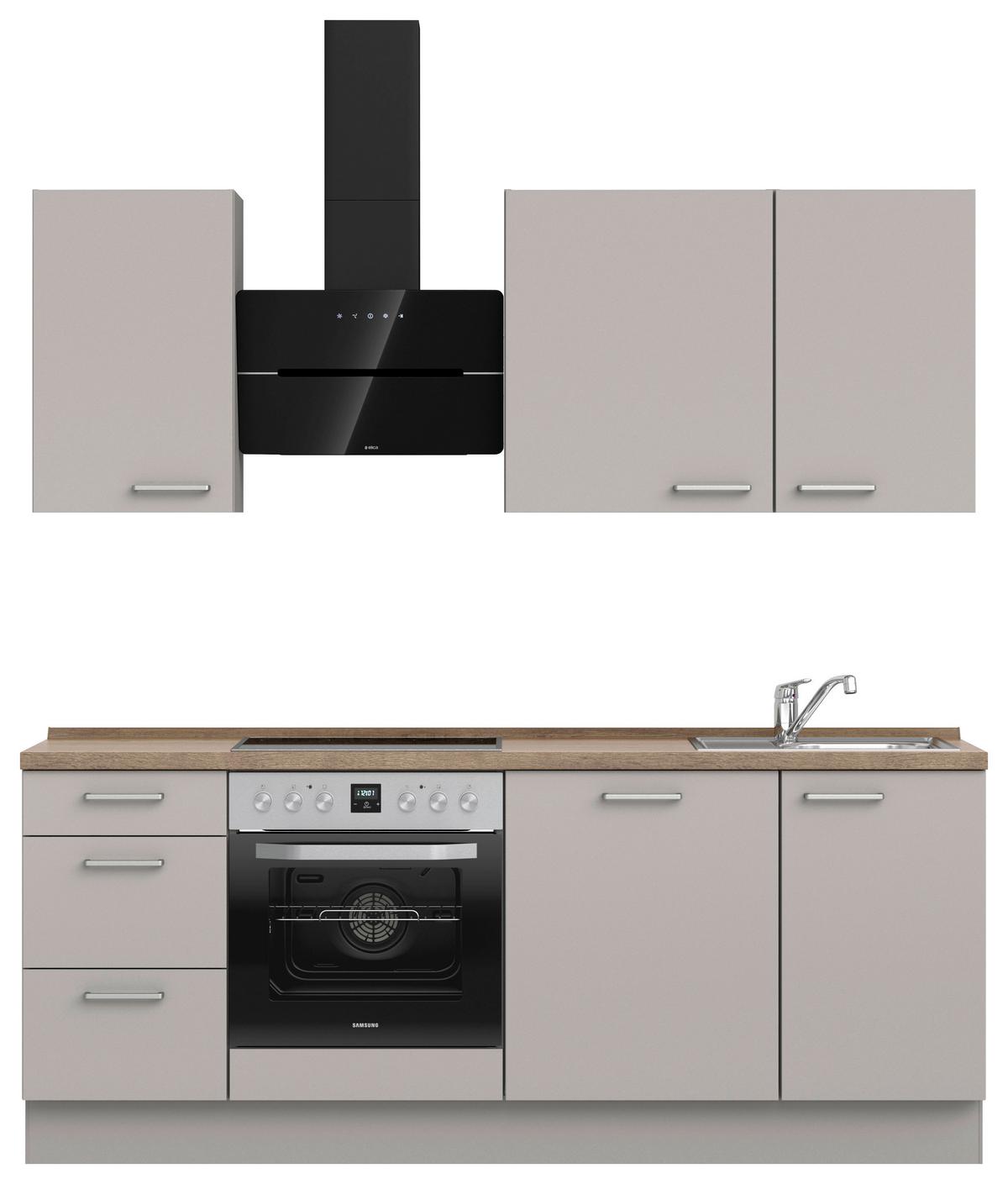 Küchenblock Touch High m. Geräten Grau - Eiche dunkel/Edelstahlfarben, MODERN, Holzwerkstoff/Metall (210cm) - Nobilia