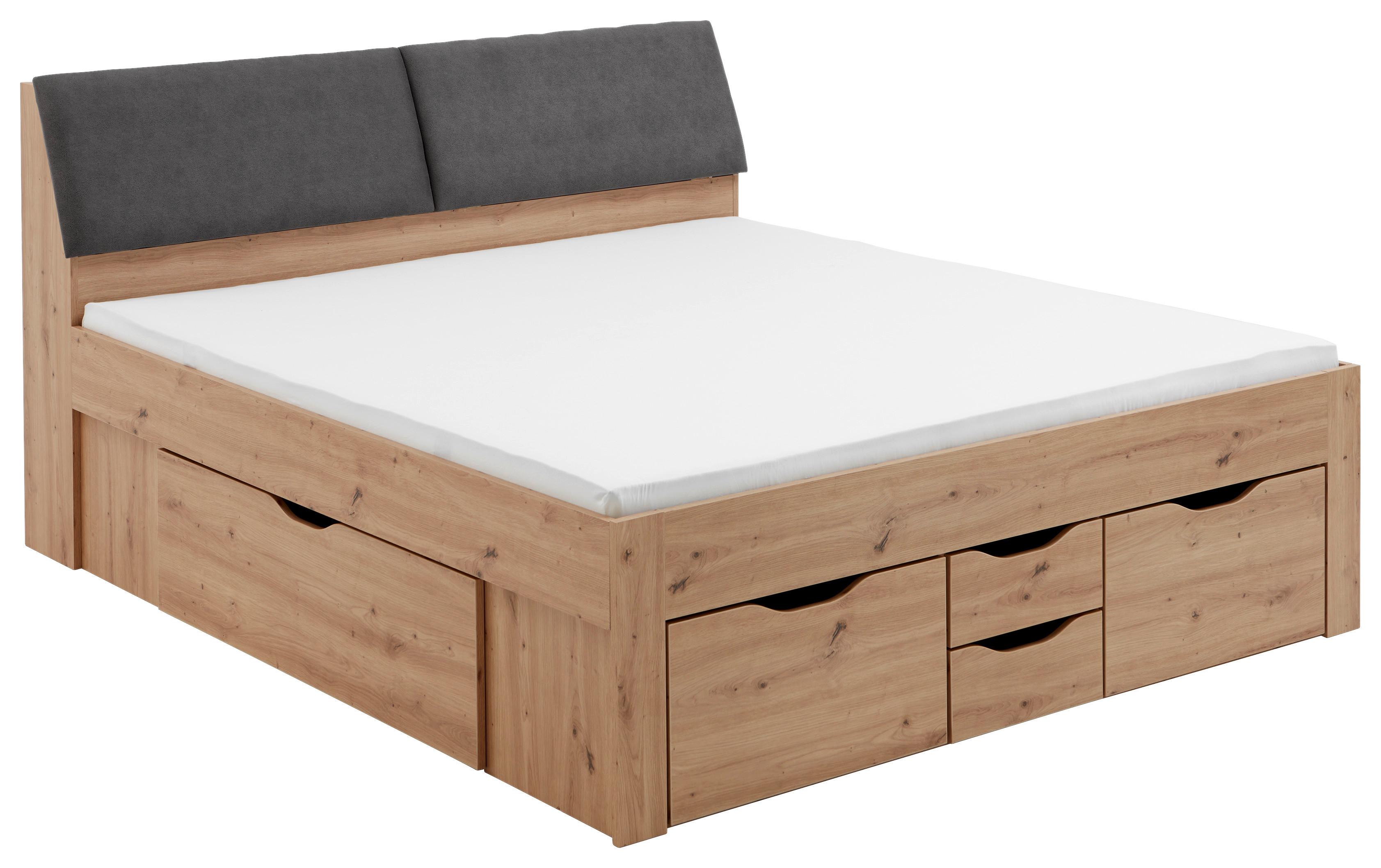 Stauraumbett in Eiche Artisan ca. 180x200cm - Eiche Artisan/Grau, KONVENTIONELL, Holzwerkstoff/Textil (237,5/185,6/103,8cm) - Modern Living