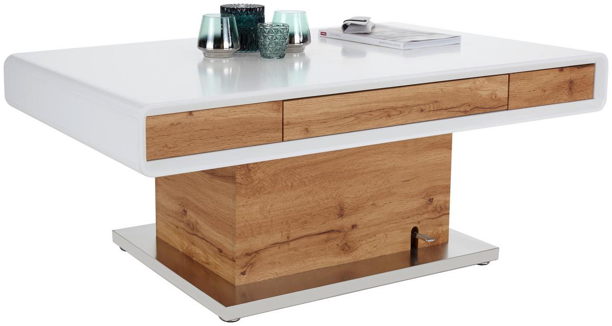 Klubska Miza Kopenhagen, Hrast, Bela, Nastavljiva - barve nerjavečega jekla/barve hrasta, Moderno, kovina/leseni material (130/49-78/70cm)