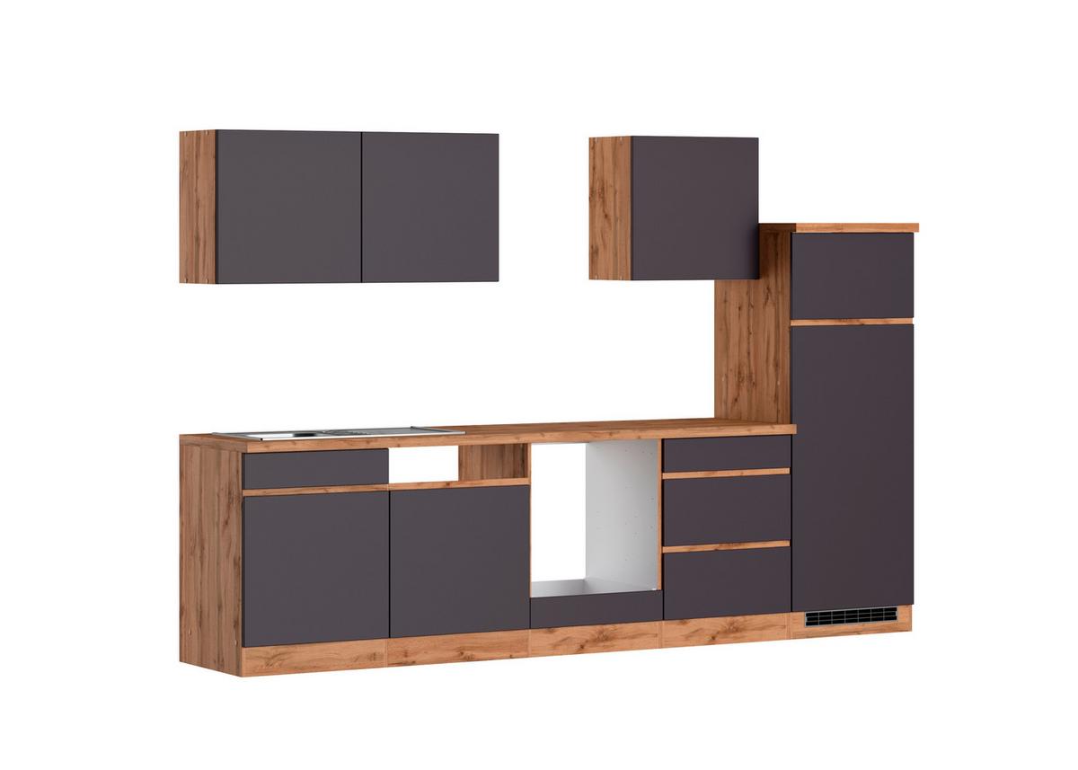 Küchenblock Turin ohne Geräte ca. 300 cm Grau/Eiche - Eiche Wotan/Grau, Design, Holzwerkstoff (300cm) - Held