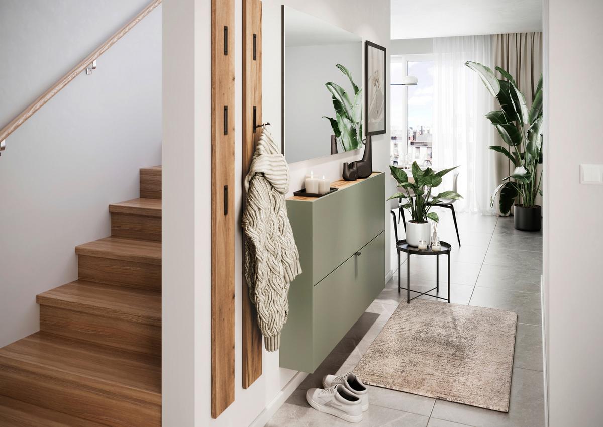 Hängeschuhschrank Ameca Taupe/Eichefarben - Taupe/Eichefarben, MODERN, Holzwerkstoff/Metall (140/83/18cm) - Premium Living