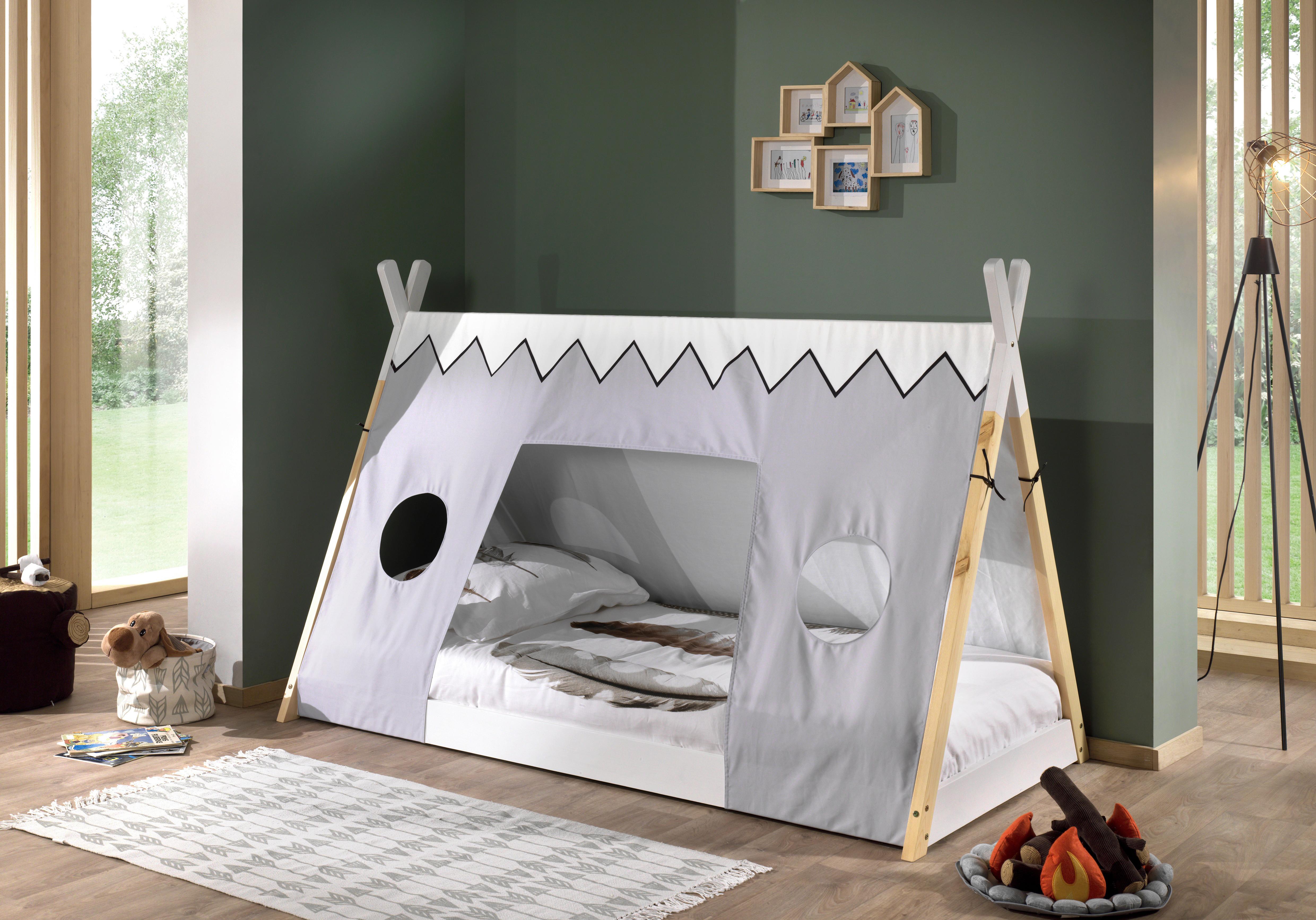 Hausbett Tipi ca.90x200cm Weiß, Kieferfarben - Naturfarben/Weiß, MODERN, Holz (90/200cm) - MID.YOU