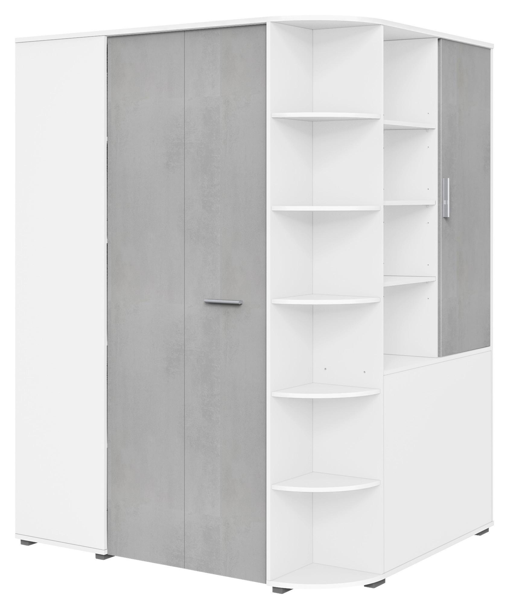 Eckschrank Young Grau/Weiß - Graphitfarben/Alufarben, KONVENTIONELL, Holzwerkstoff/Kunststoff (124/198/148cm) - Mömax