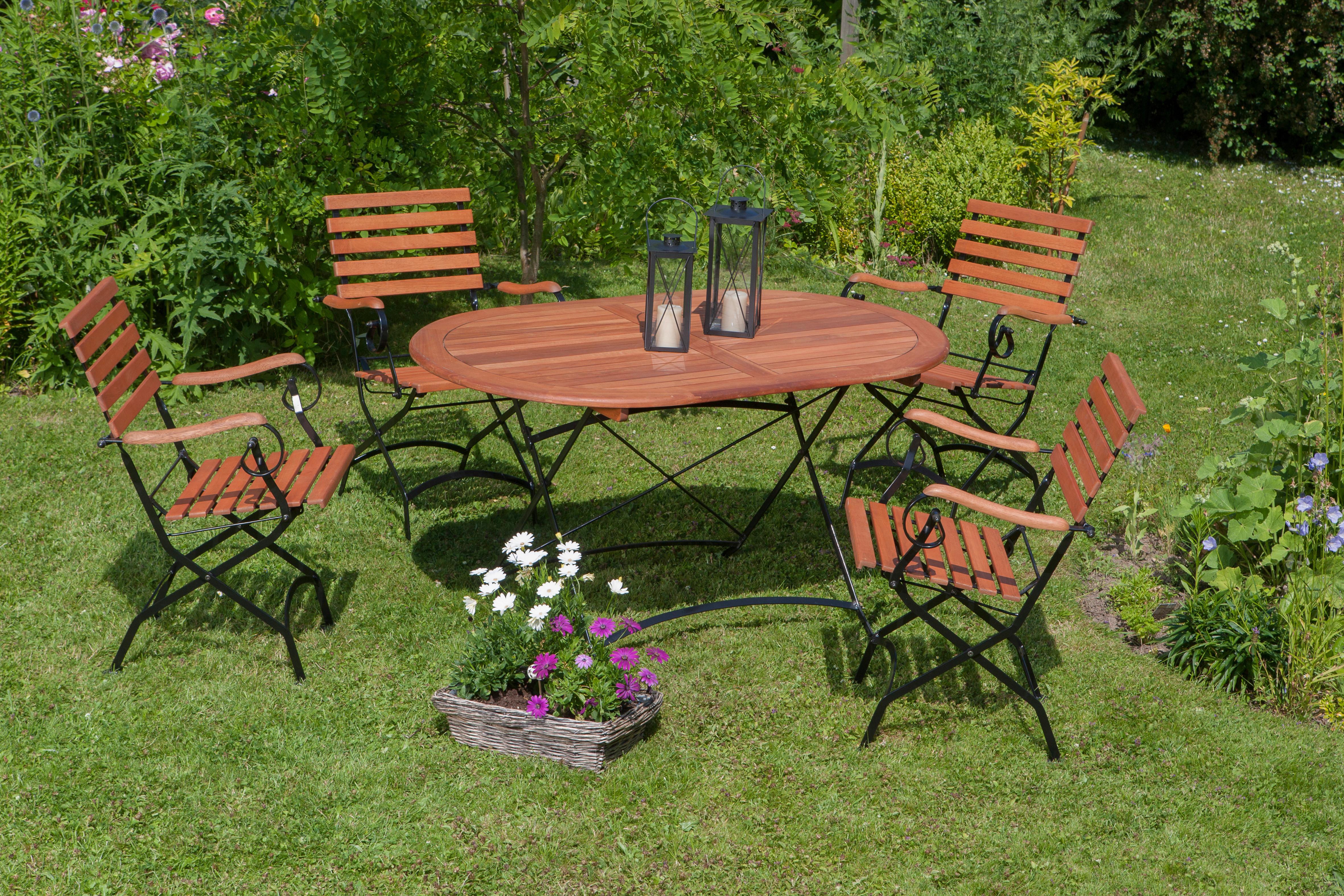 Gartensessel Schlossgarten aus Eukalyptus Naturfarben - Schwarz/Naturfarben, ROMANTIK / LANDHAUS, Holz/Metall (60/57/85cm) - Gardenson