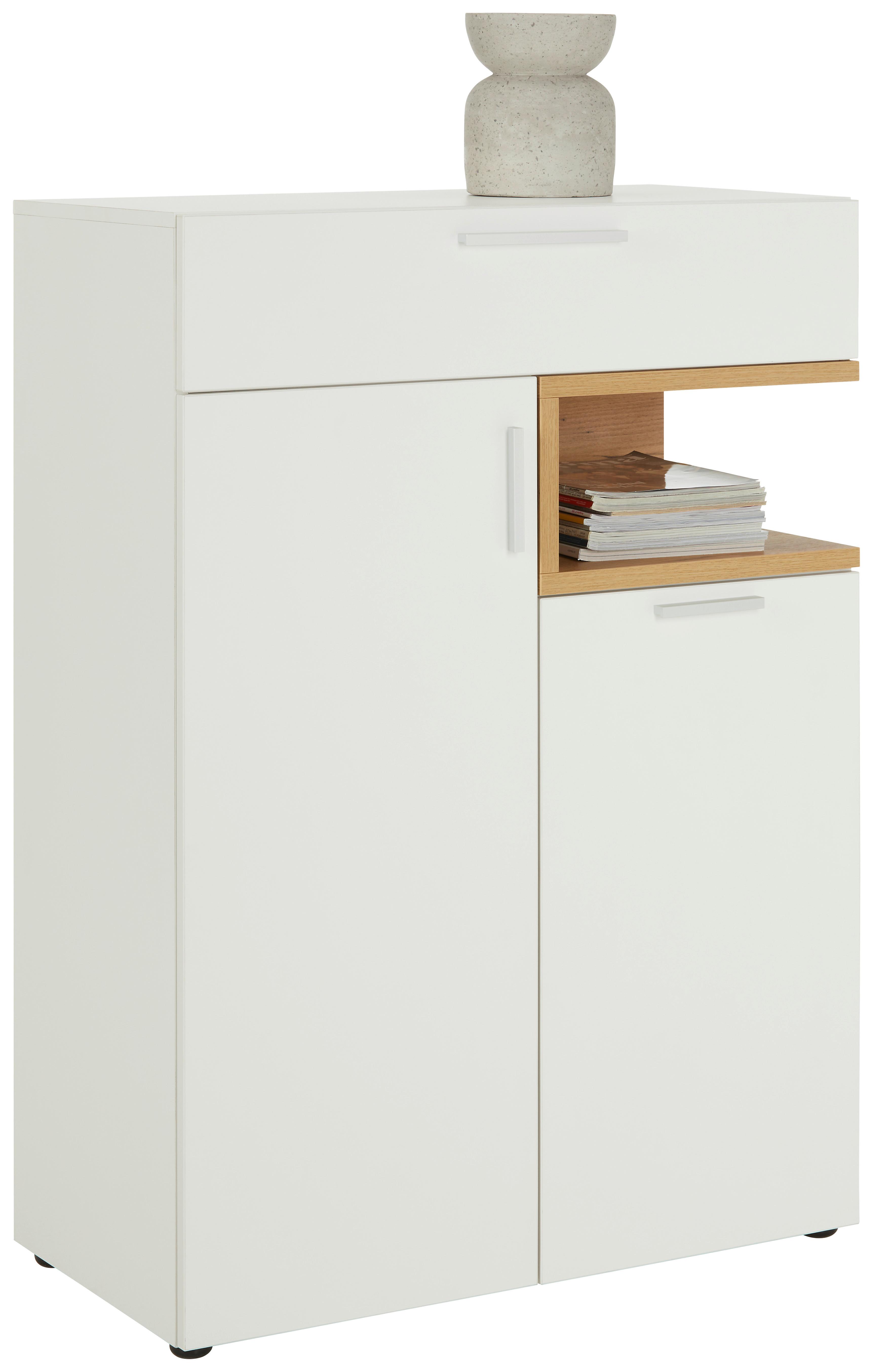 Sideboard in Weiß/Sideboard - Eichefarben/Alufarben, MODERN, Holzwerkstoff/Kunststoff (80/113/40cm) - Modern Living