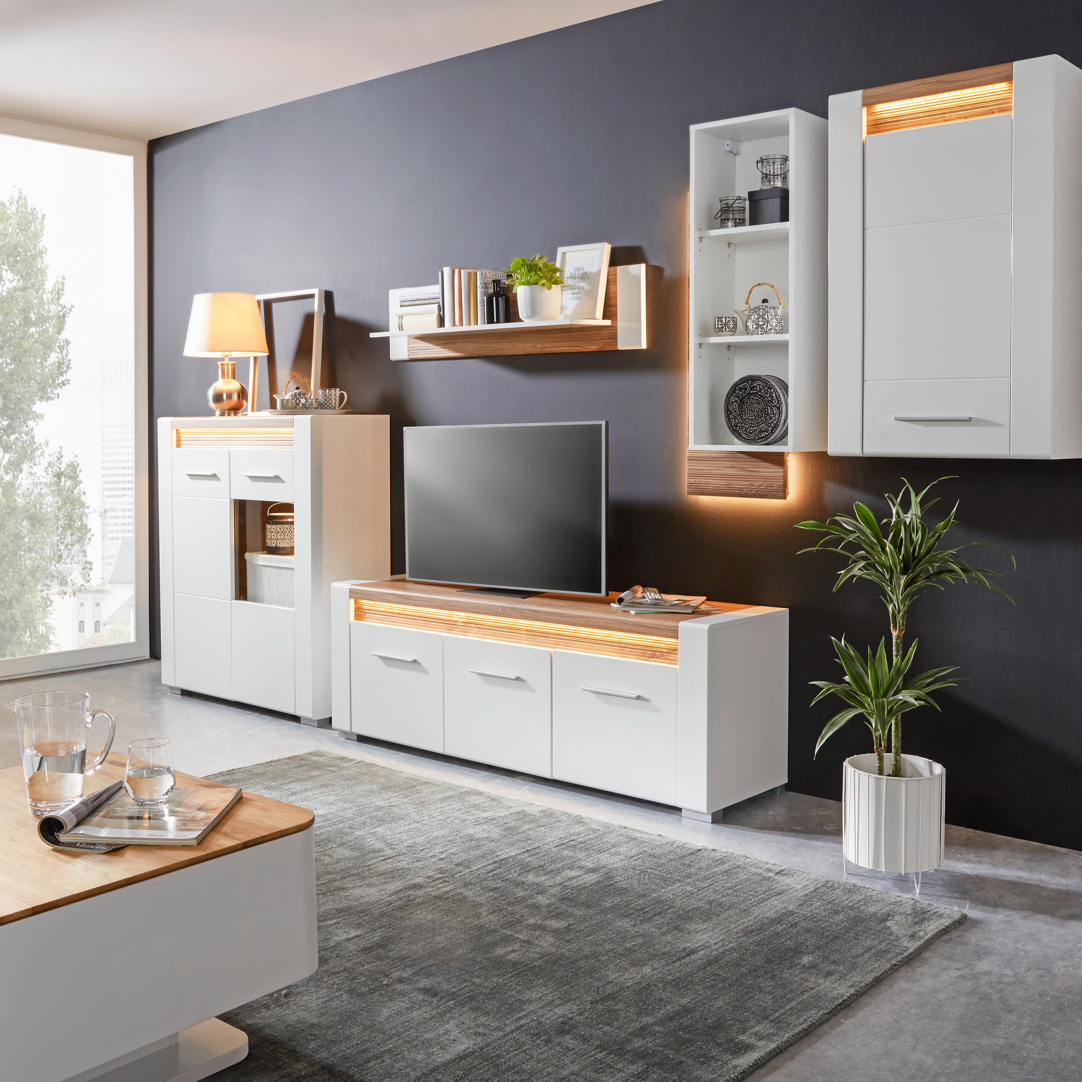 MEDIABÄNK LEONARDO - vit/kromfärg, Modern, metall/trämaterial (160/56/45cm) - Mömax