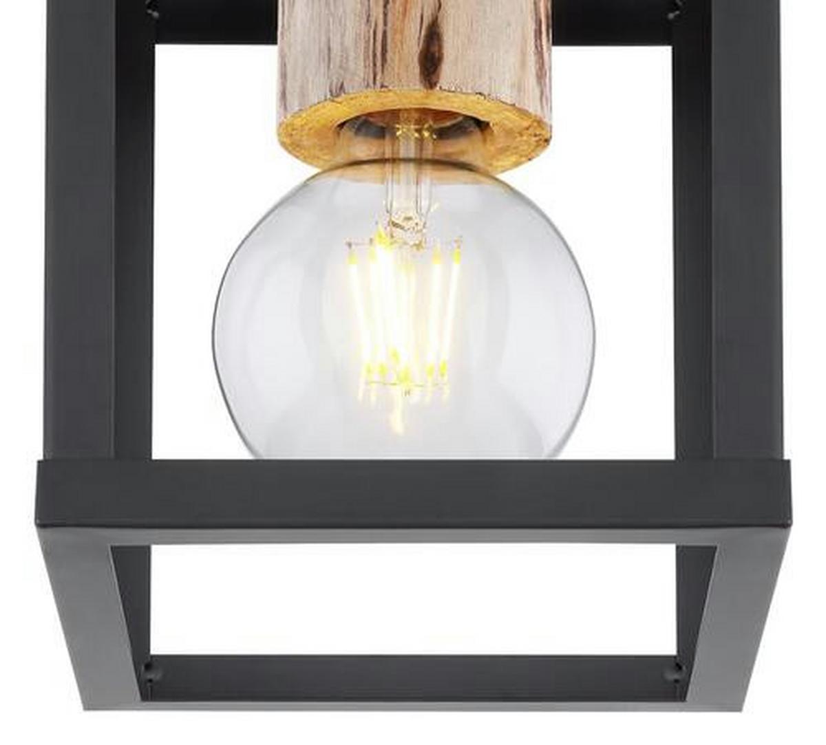 Stropna Svetilka 15476d - črna/naravne barve, Design, kovina/les (17/17/22,5cm) - Globo
