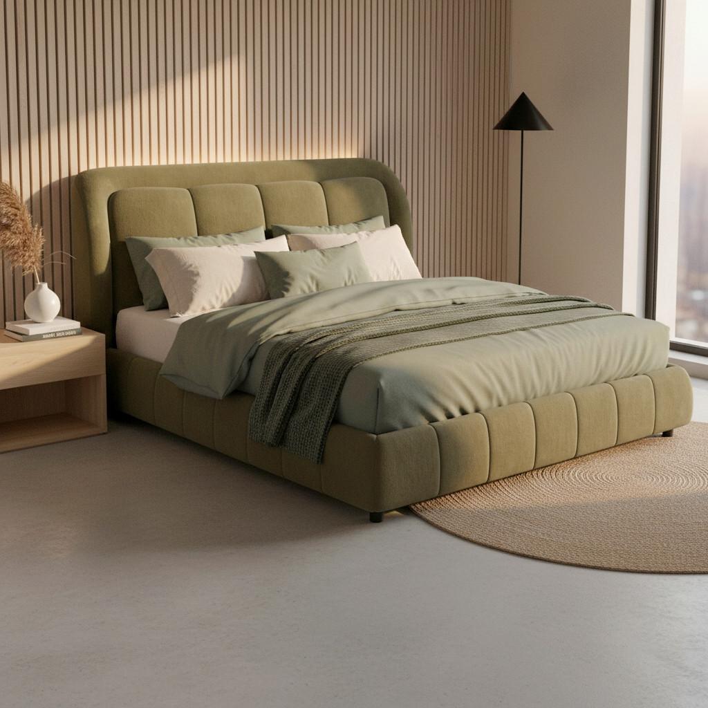 Polsterbett Anton Olive ca. 180x200 cm - Dunkelgrün/Schwarz, MODERN, Holz/Textil (180/200cm) - Bessagi Home