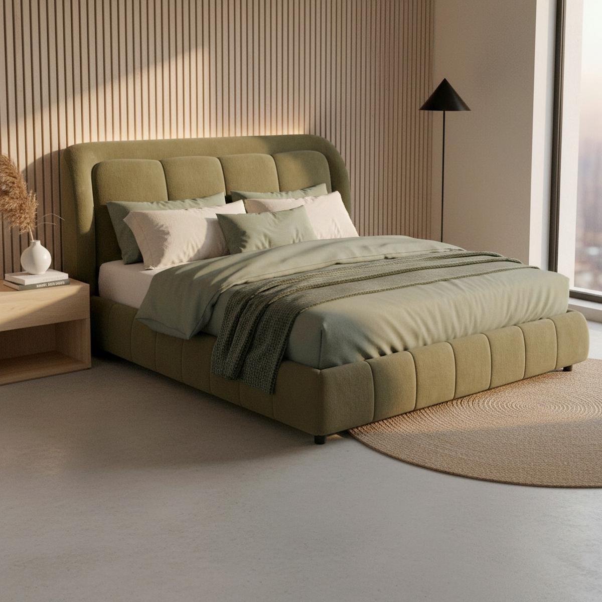 Polsterbett Anton Olive ca. 180x200 cm - Dunkelgrün/Schwarz, MODERN, Holz/Textil (180/200cm) - Bessagi Home