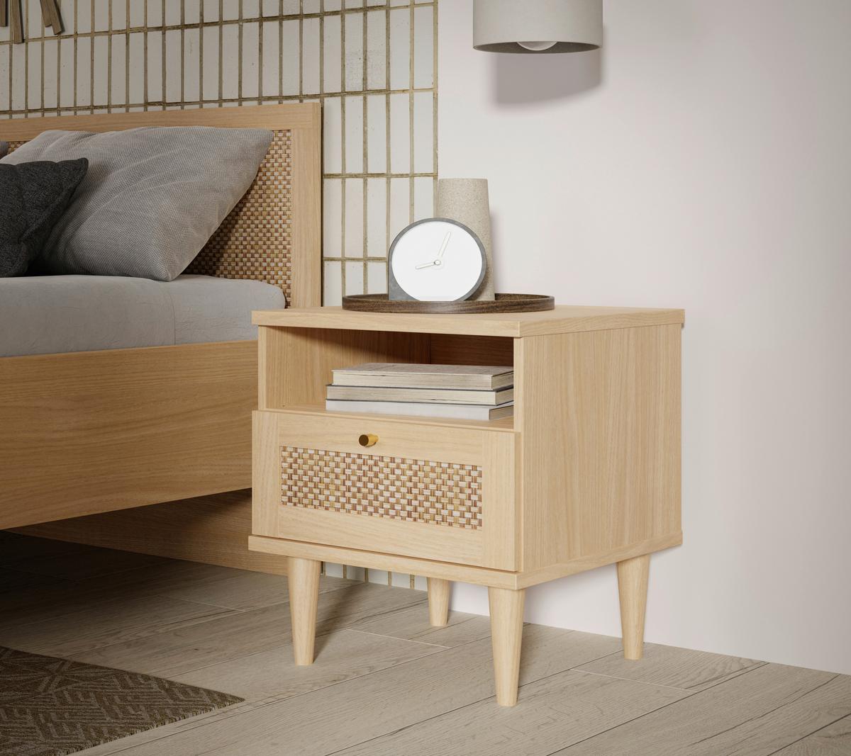 Noćni Ormarić Calasetta - boje hrasta/zlatne boje, Natur, drvni materijal/metal (45,4/54,4/41,4cm) - Zandiara