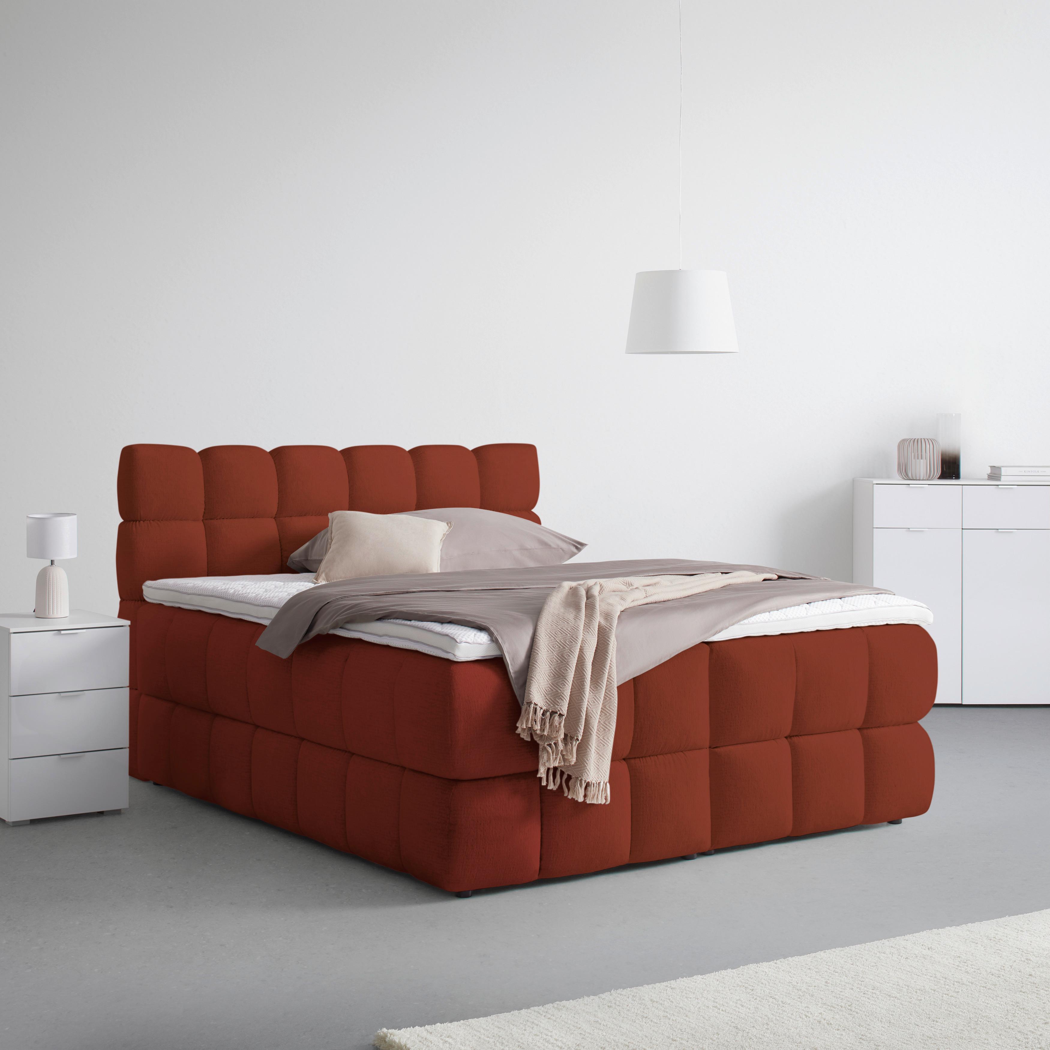 Boxspringbett Bubble Box Rostfarben ca. 180x200cm - Rostfarben/Schwarz, KONVENTIONELL, Holz/Textil (180/200cm) - Premium Living