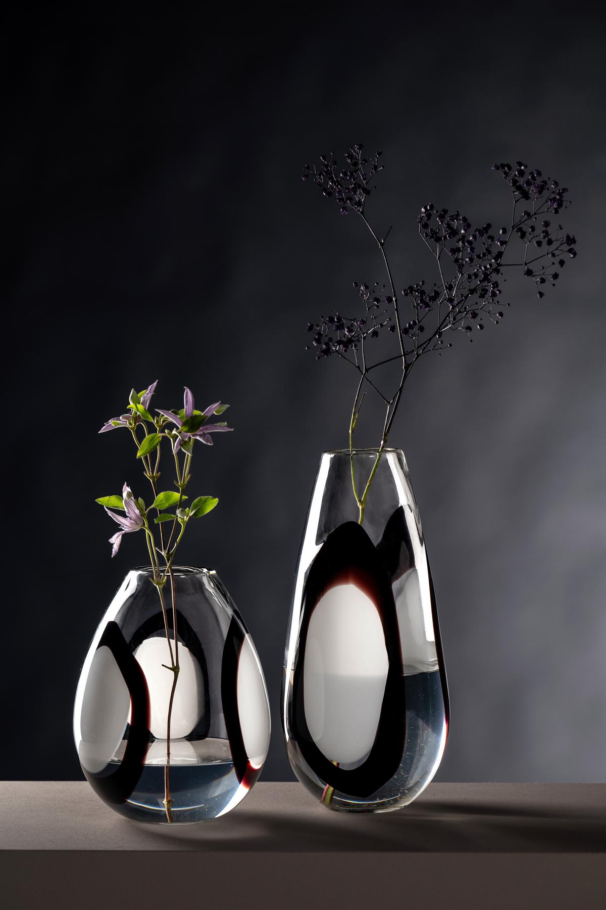 Vase Schwarz/Weiß - Klar/Schwarz, Design, Glas (17,5/37/17,5cm) - Leonardo