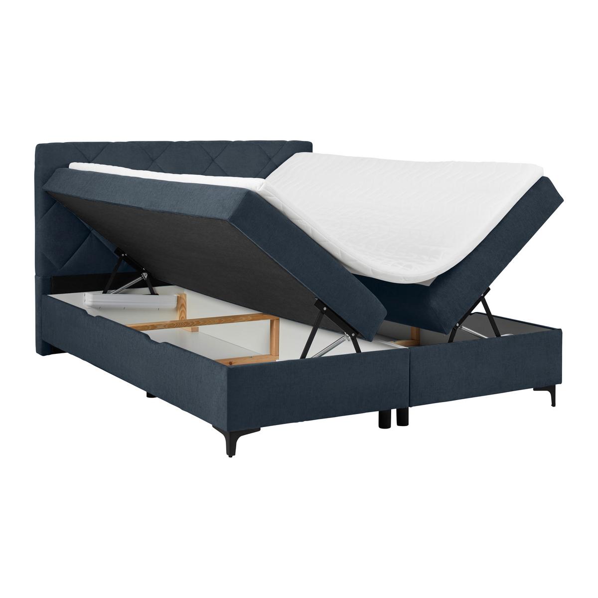 Boxbett Wind Dunkelblau ca. 160x200cm - Schwarz/Dunkelblau, KONVENTIONELL, Textil/Metall (160/200cm) - Mömax