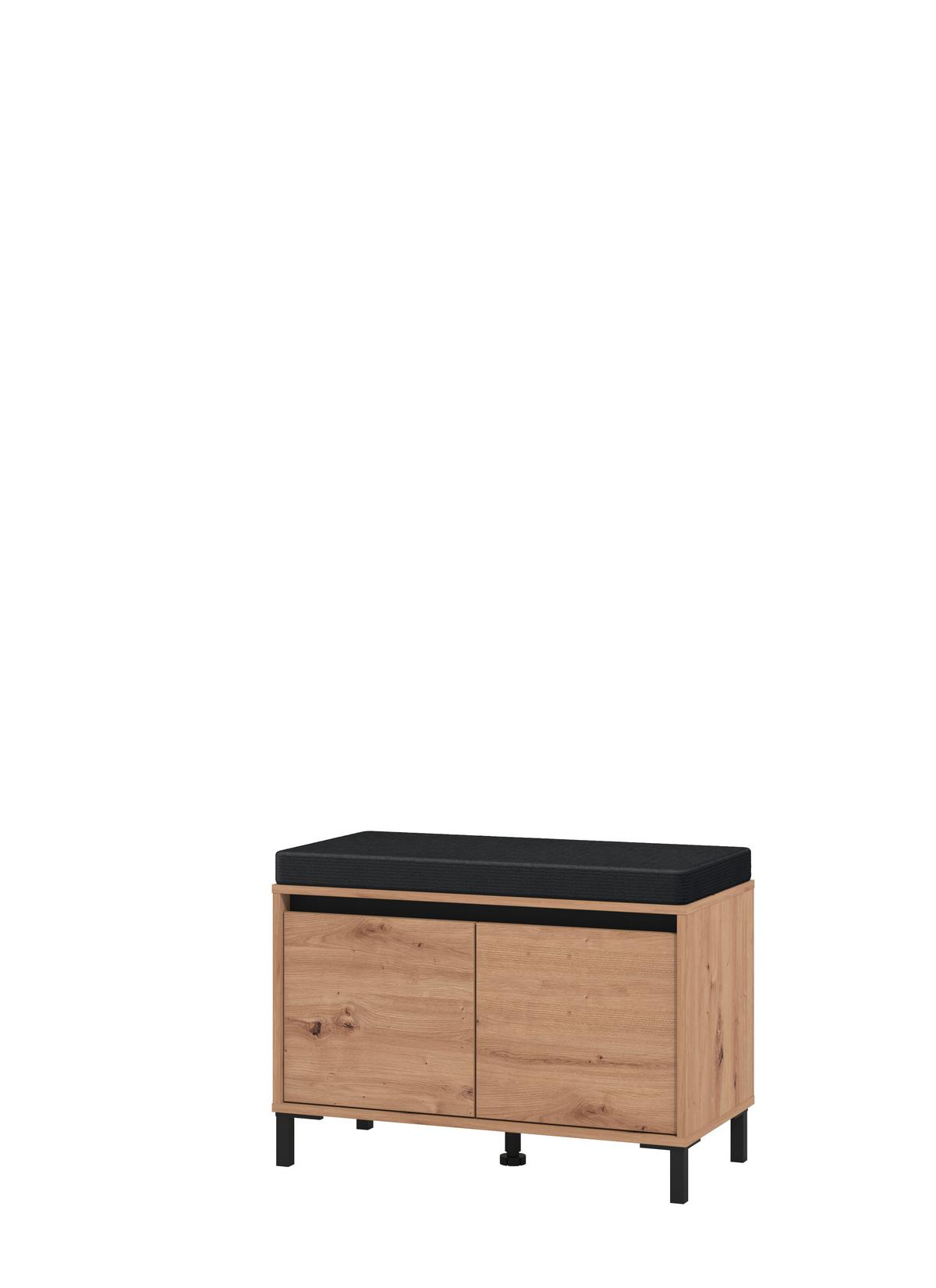 Előszobapad Arran - fekete/Artisan tölgy, Modern, faalapú anyag/textil (80/52/40cm) - Xora