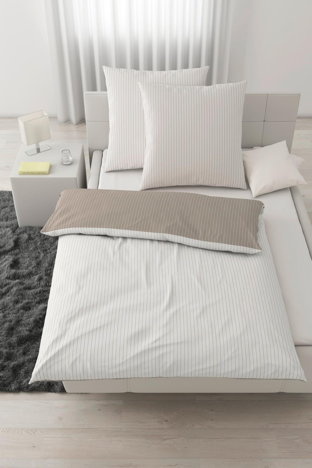 Bettwäsche Twill Streif XXL Weiß/Beige ca. 200x200cm - Beige/Weiß, MODERN, Textil (200/200cm) - Mömax