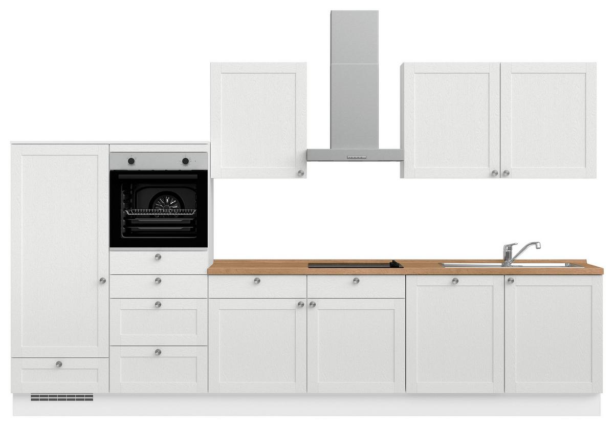 Küchenleerblock Frame Low o. Geräte Weiß - Edelstahlfarben/Eichefarben, MODERN, Holzwerkstoff/Metall (360cm) - Nobilia