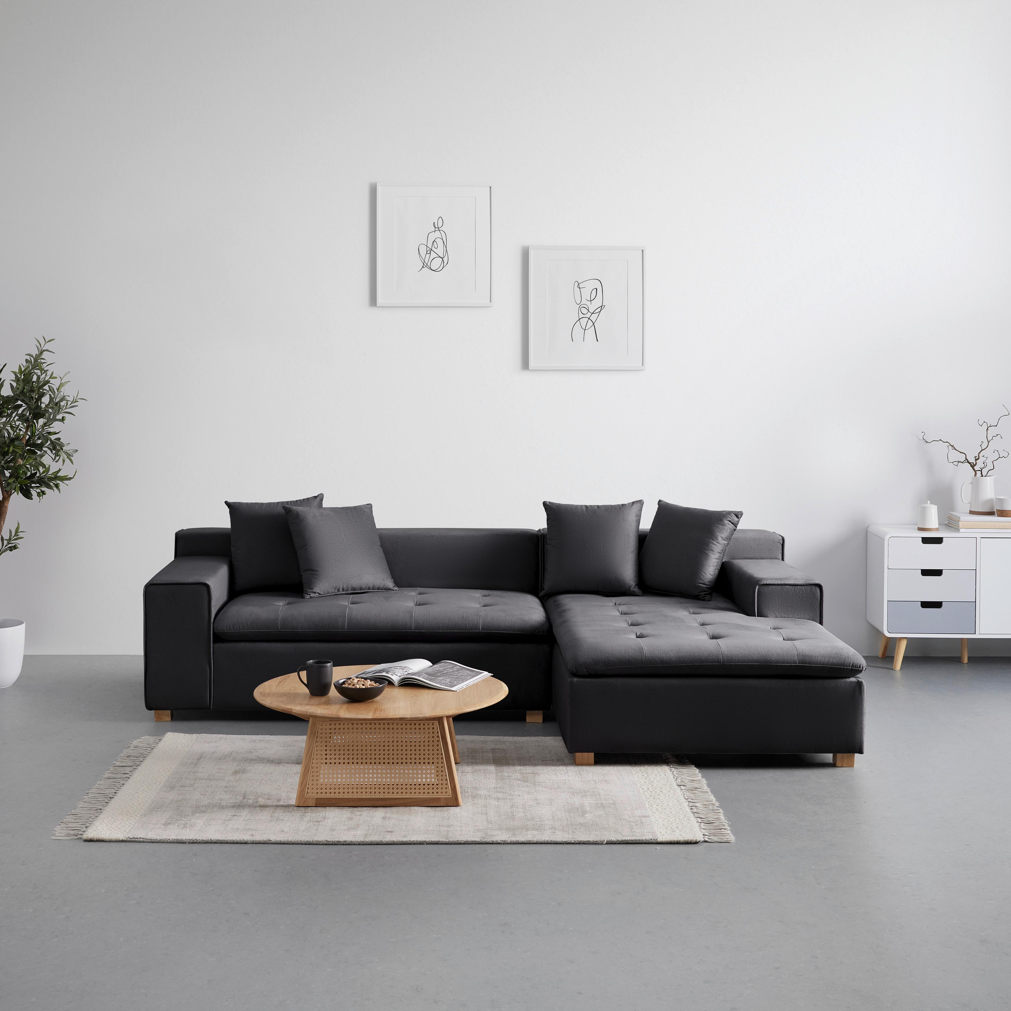Sedežna Garnitura Ava, Iz Žameta - temno siva/naravne barve, Moderno, tekstil/les (251/62/154cm) - Bessagi Home