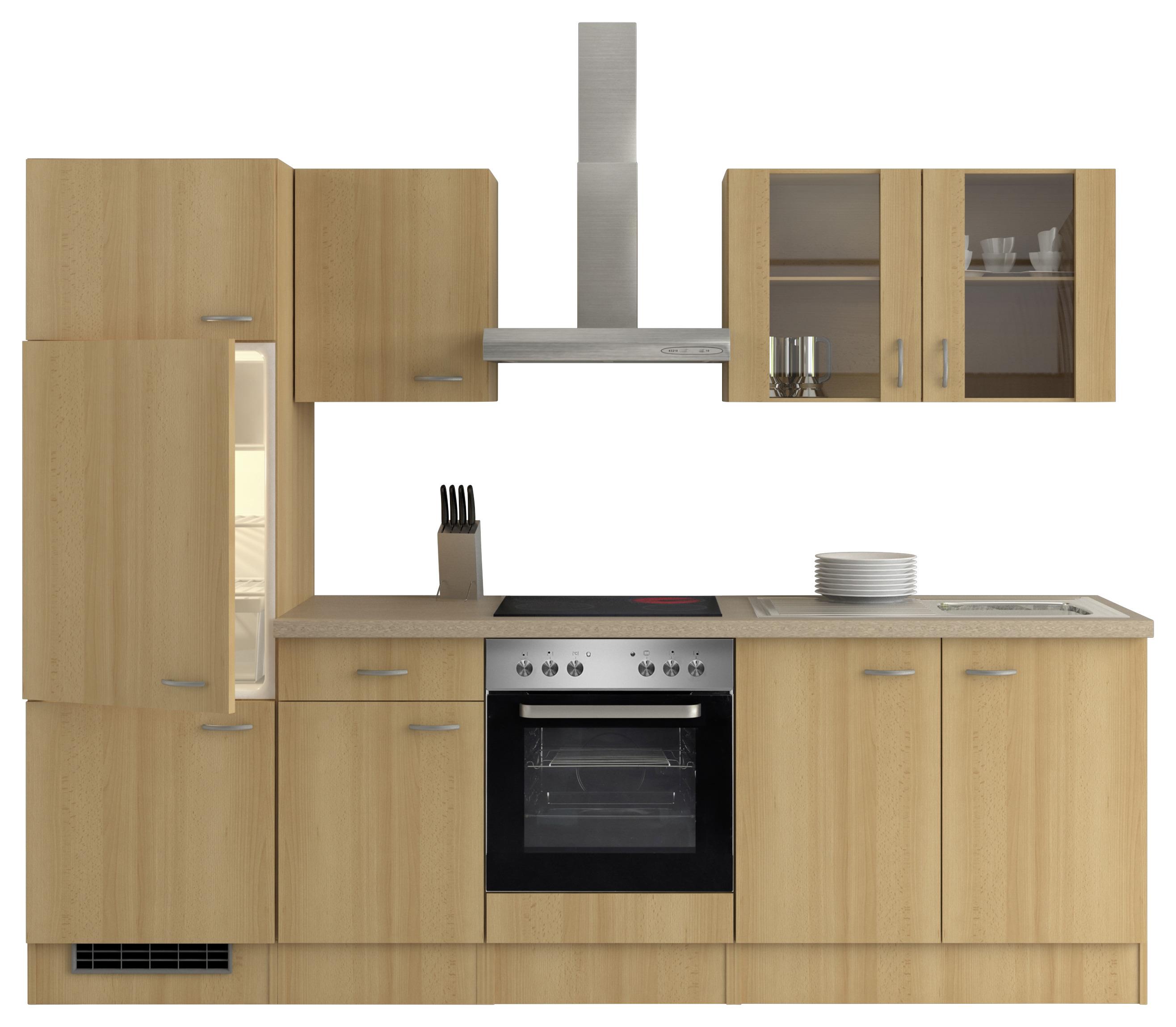 Küchenblock "Nano" , Buche - Hellbraun/Edelstahlfarben, MODERN, Glas/Holzwerkstoff (270cm) - MID.YOU