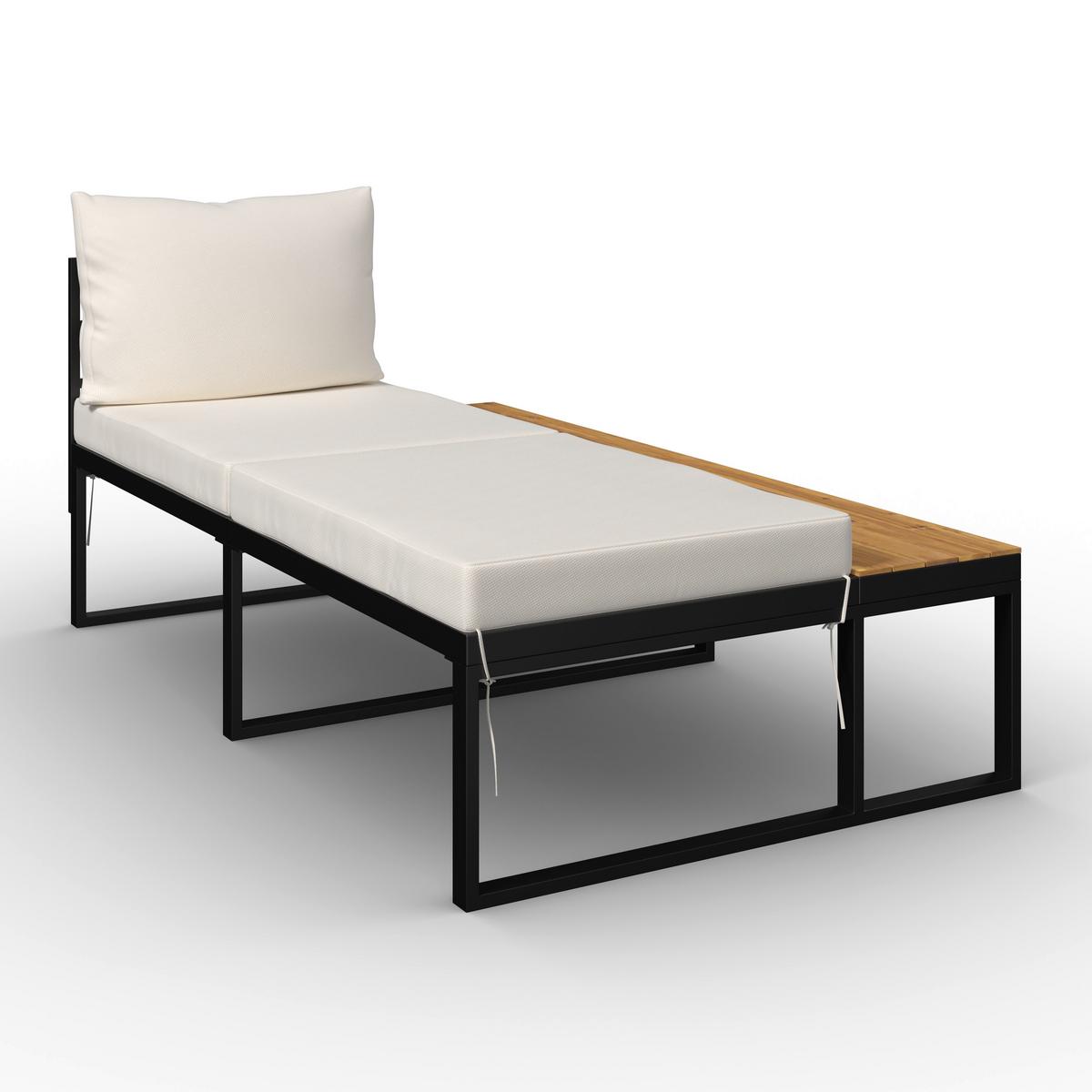 Loungegarnitur Adriano Creme Akazie/Metall/Outdoorstoff - Creme/Schwarz, MODERN, Holz/Textil - Bessagi Garden