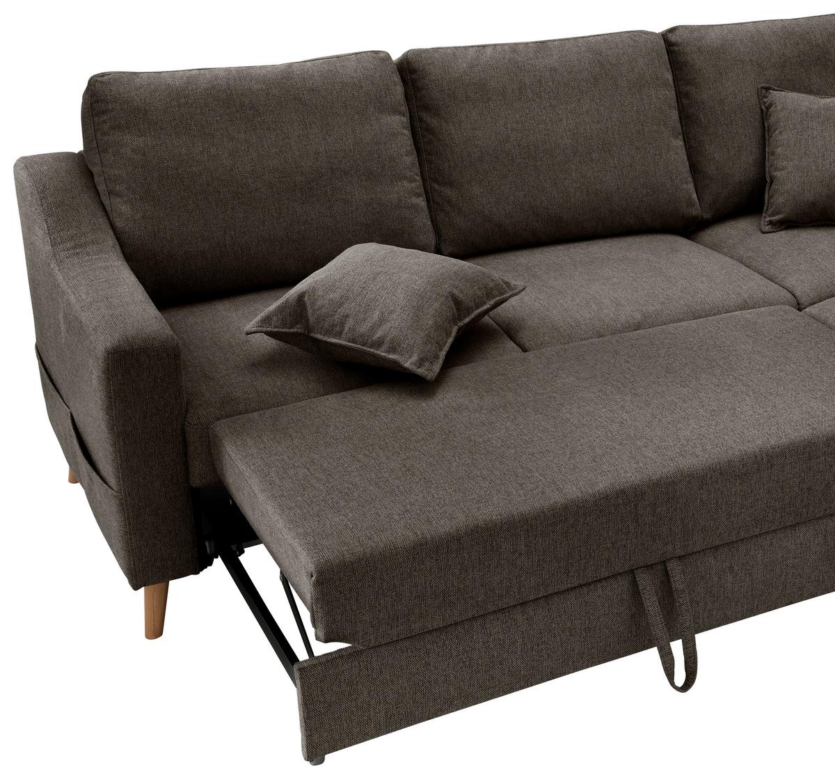 Wohnlandschaft Valentina Braun Struktur - Braun/Naturfarben, KONVENTIONELL, Holz/Textil (230/200cm) - P & B
