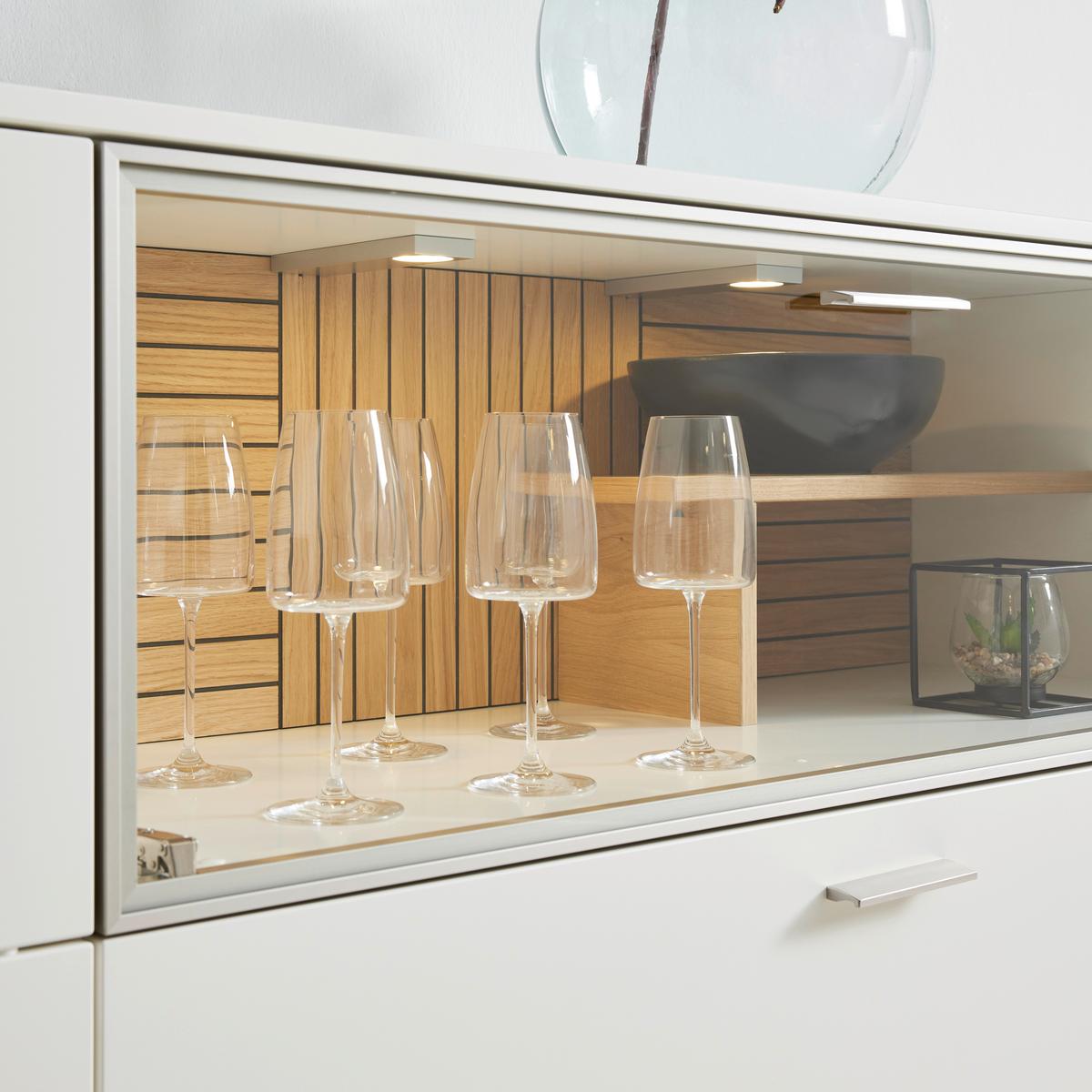 Sideboard Studio 11 in Weiss/Eichefarben - Chromfarben/Weiss, Modern, Glas/Holzwerkstoff (220/85/45cm) - Premium Living