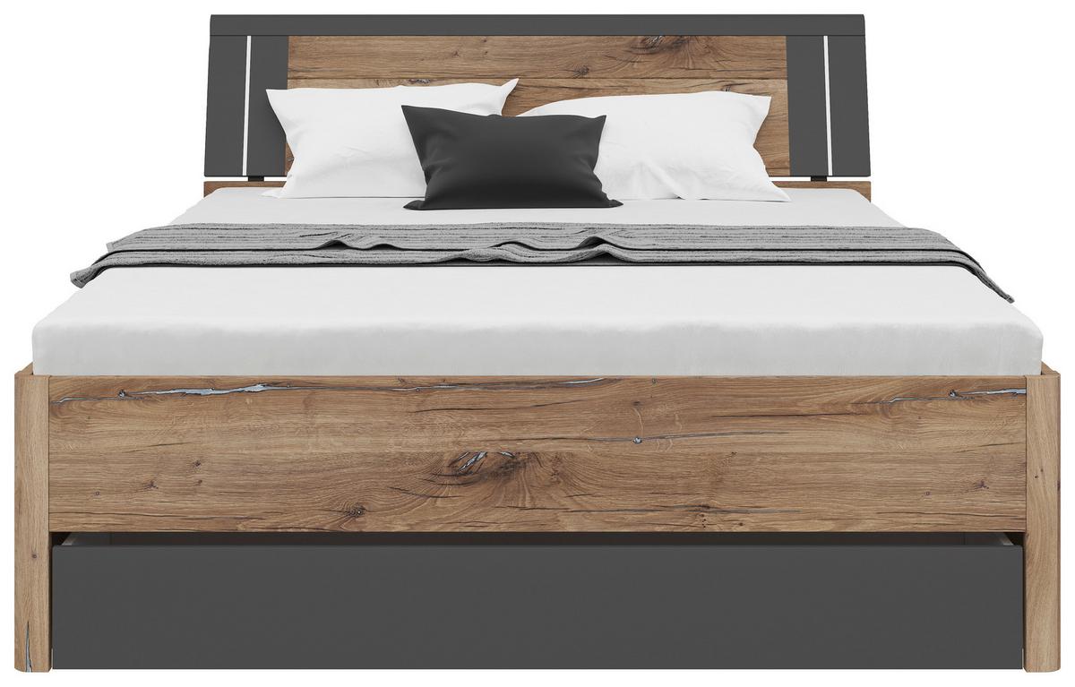 Stauraumbett Saturn ca. 160x200cm Graphit/Eichefarben - Eichefarben/Graphitfarben, Konventionell, Holzwerkstoff (160/200cm) - Mömax
