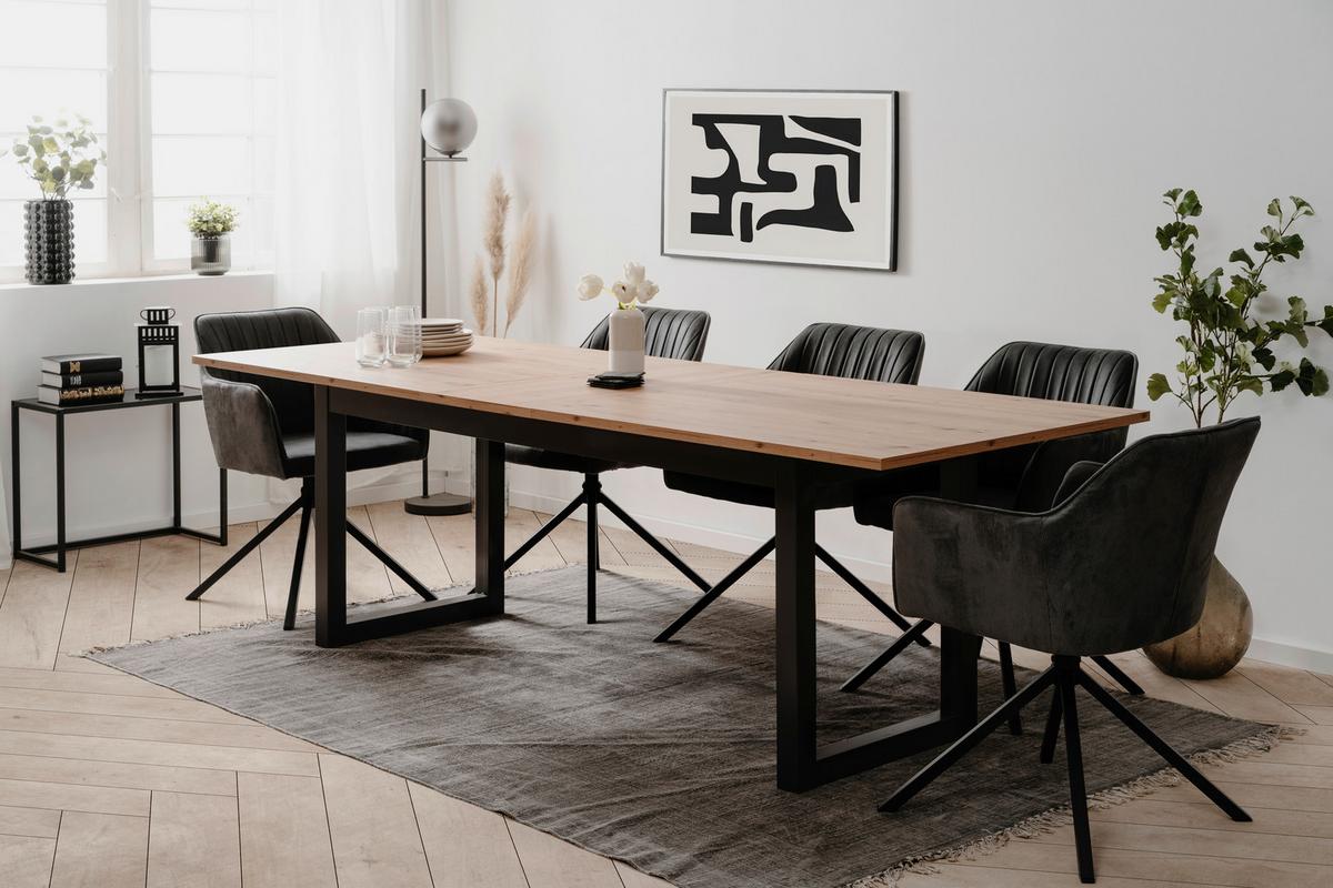 STÓŁ DO JADALNI DENVER 80C - antracytowy/dąb artisan, Basics, materiał drewnopochodny (200/90/75cm) - MID.YOU