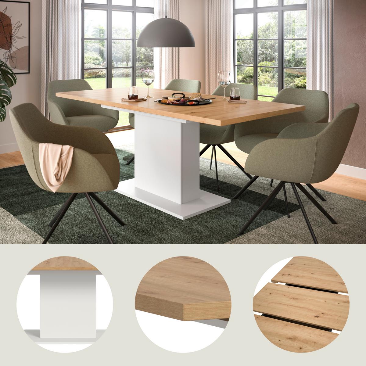 Ausziehtisch Marlon Eiche/Weiß ca. 150-190x90x76 cm - Eiche Artisan/Weiß, KONVENTIONELL, Holzwerkstoff (150-190/90/76cm) - MID.YOU