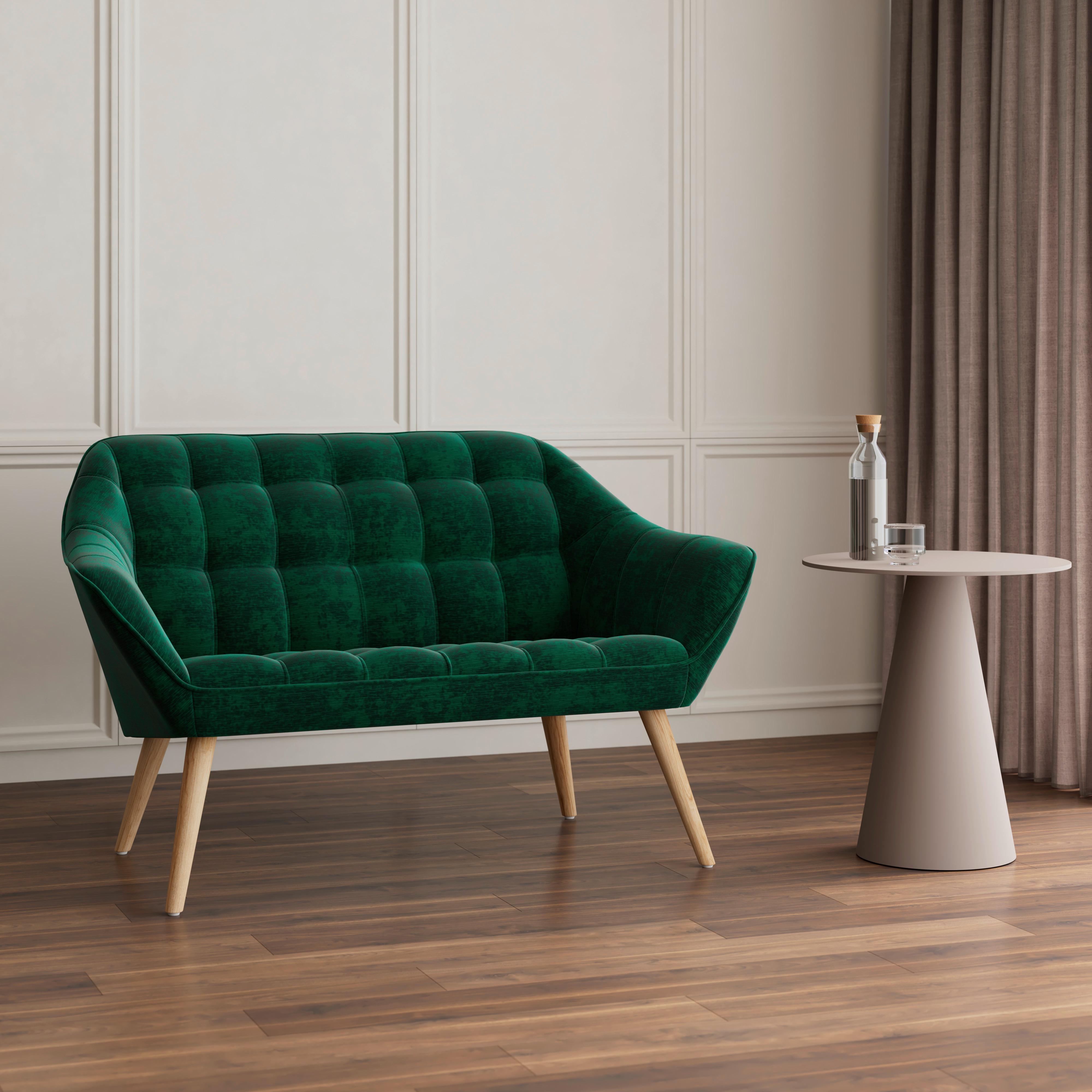 Sofa Monique Webstoff Grün - Naturfarben/Grün, MODERN, Holz/Textil (126/74/76cm) - Bessagi Home