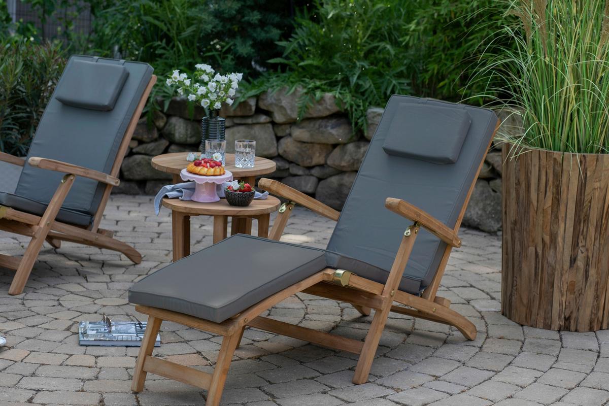 Sonnenliege Woodie Teak - Grau/Teakfarben, Basics, Holz (60/93/170cm) - Gardenson