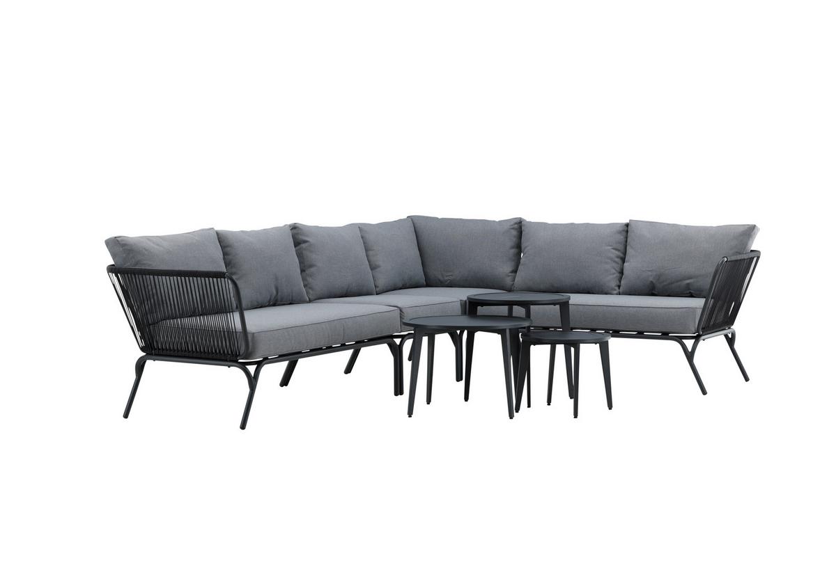 Dining-Loungeset Roxo ca. 283x221 cm Schwarz - Schwarz/Grau, KONVENTIONELL, Textil/Metall - Gardenson