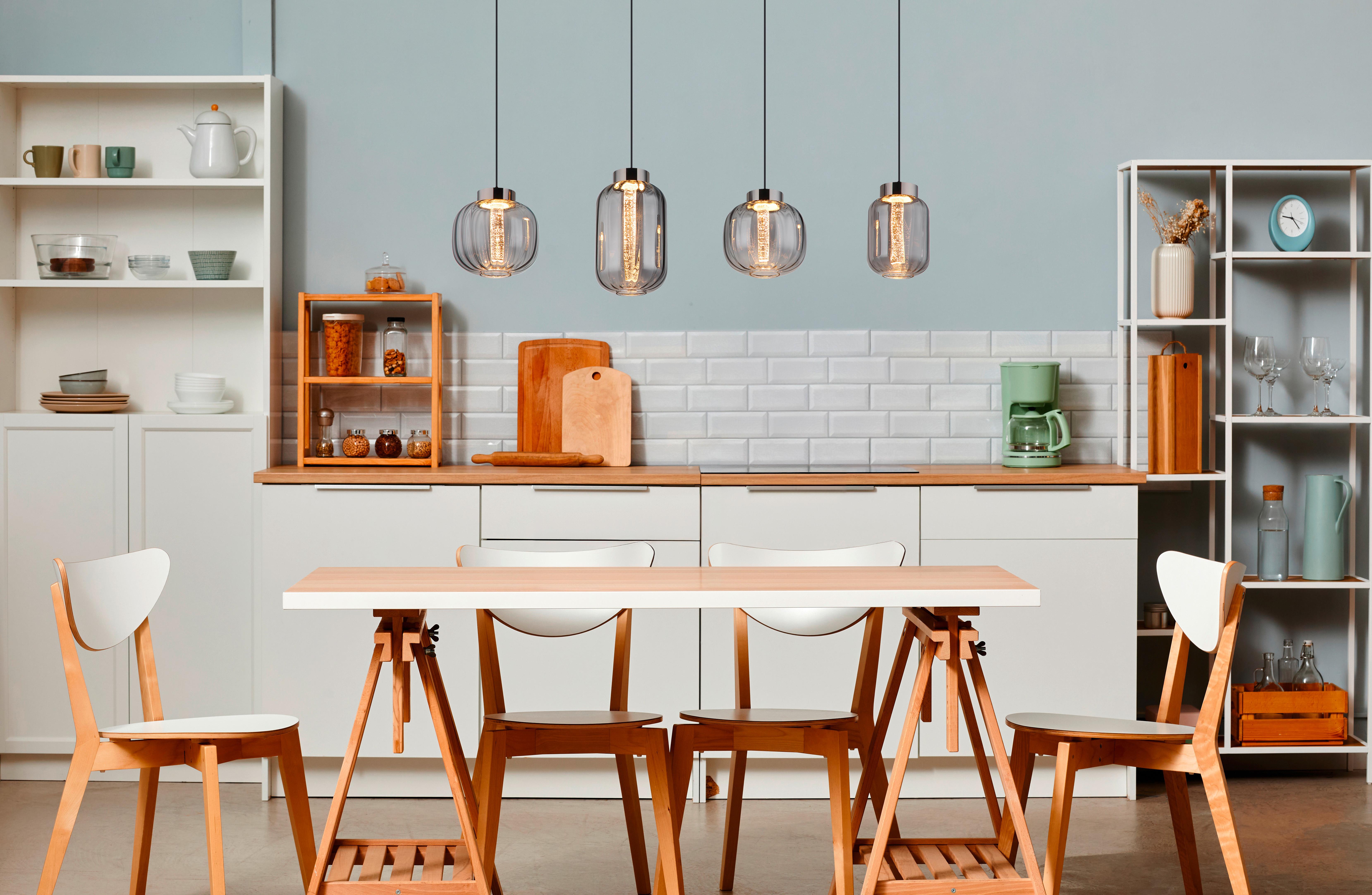 LED-Hängeleuchte Fluoro Schwarz/Chromfarben max. 29W - Klar/Chromfarben, Basics, Glas/Kunststoff (120/21/150cm) - Globo