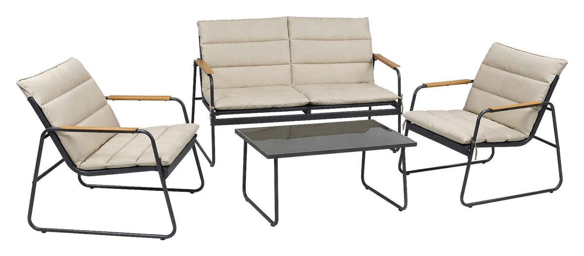 LOUNGEGARNITUR LEXILA 920577 4-TLG - Creme/Schwarz, Modern, Glas/Kunststoff - Gardenson