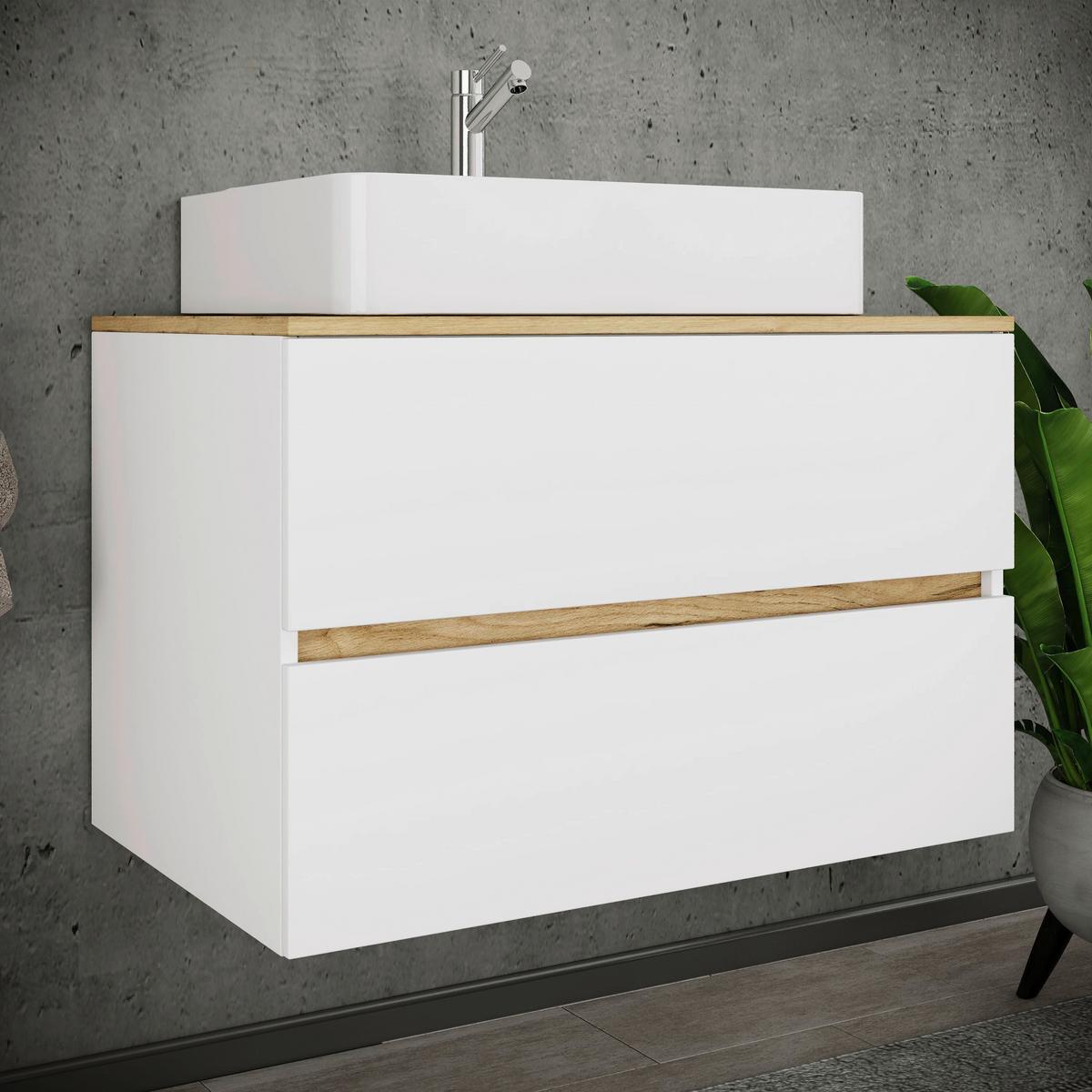 Badezimmer Cosila - Honigeiche/Weiss, Trend, Keramik/Holzwerkstoff (80/64/51cm) - MID.YOU