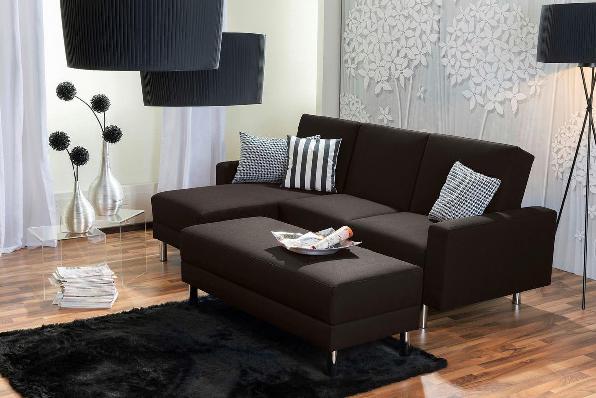 ECKSCHLAFSOFA JUST FASHION - Chromfarben/Dunkelbraun, KONVENTIONELL, Textil/Metall (152/230cm) - Max Winzer